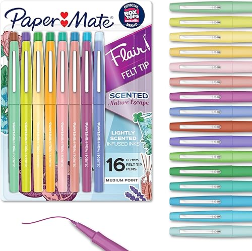 Paper Mate Flair Nature Escape - Bolígrafos perfumados con punta de fieltro, punta media (0.028 in), colores surtidos, 16 unidades (perfectos para