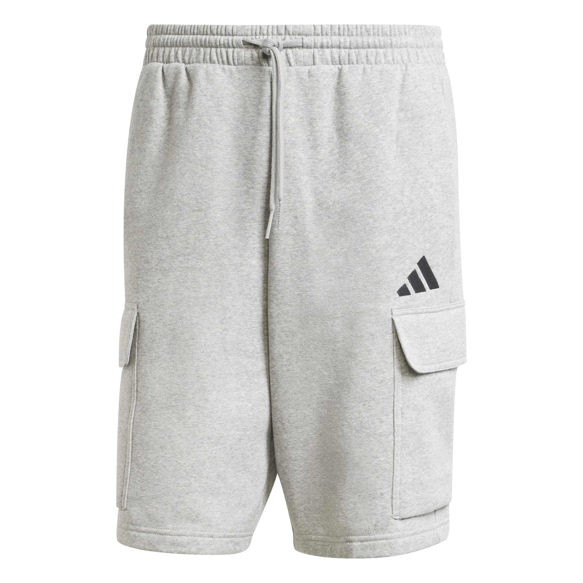 adidas Men's Essentials Feelcozy Fleece Cargo Short Shorts, Medium Grey Heather/Black, XS