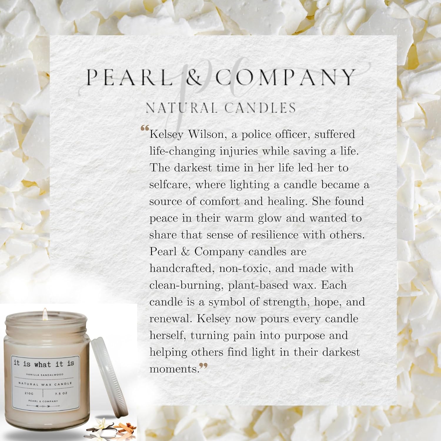 Pearl & Company Candles Clearance: Vanilla Sandalwood Scented Candle for Women, Elegant White, 50 Hr Burn, Hand Poured in MA, All Natural, Empowering Gift 7.5 oz