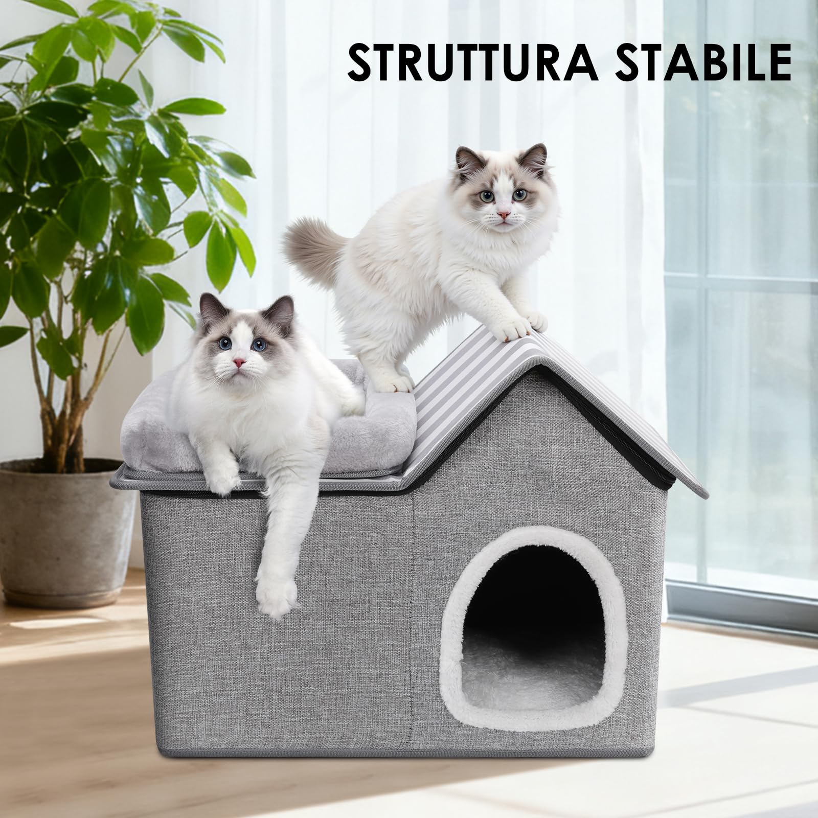 Casetta per Gatti, Masthome Casetta Per Felini Letto Inverno, Caldo Per Animali Domestici In Inverno, Cuccia per Animali Domestici con Cuscino Rimovibile, per Cani Giovani e Gatti, Nero Grigiastro