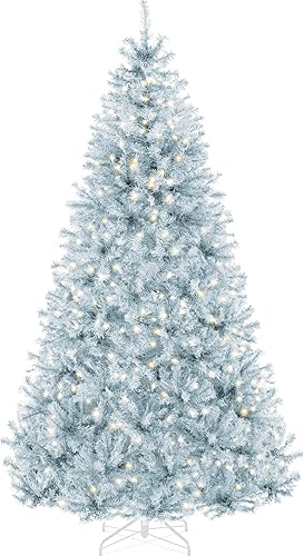 Miniatura 10 de Best Choice Products Árbol de Navidad blanco preiluminado de 7.5 pies, pino artificial con bisagras, decoración navideña con 550 luces blancas