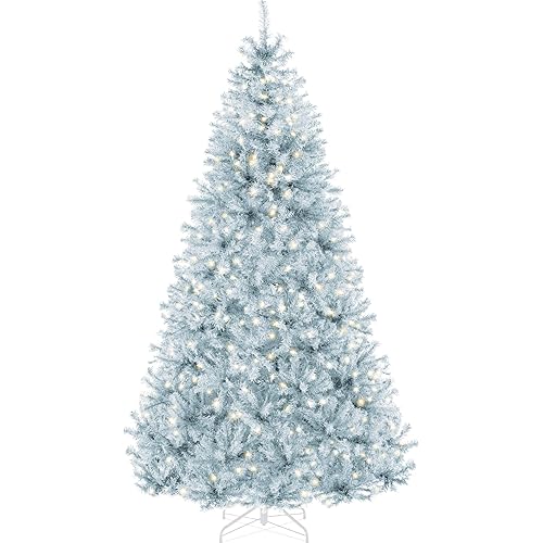 Best Choice Products 6ft Pre-Lit Ice Blue Christmas Tree, Full Artificial Holiday Decoration w/ 947 Branch Tips, 250 Lights, Foldable Base