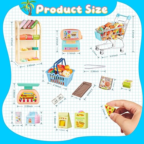 Miniatura 3 de 196Pcs Mini Shopping Cart Basket Trolley Grocery Game Model Miniature Drink Bottle Food Pizza with Box Supermarket Metal Handcart Toy Doll House
