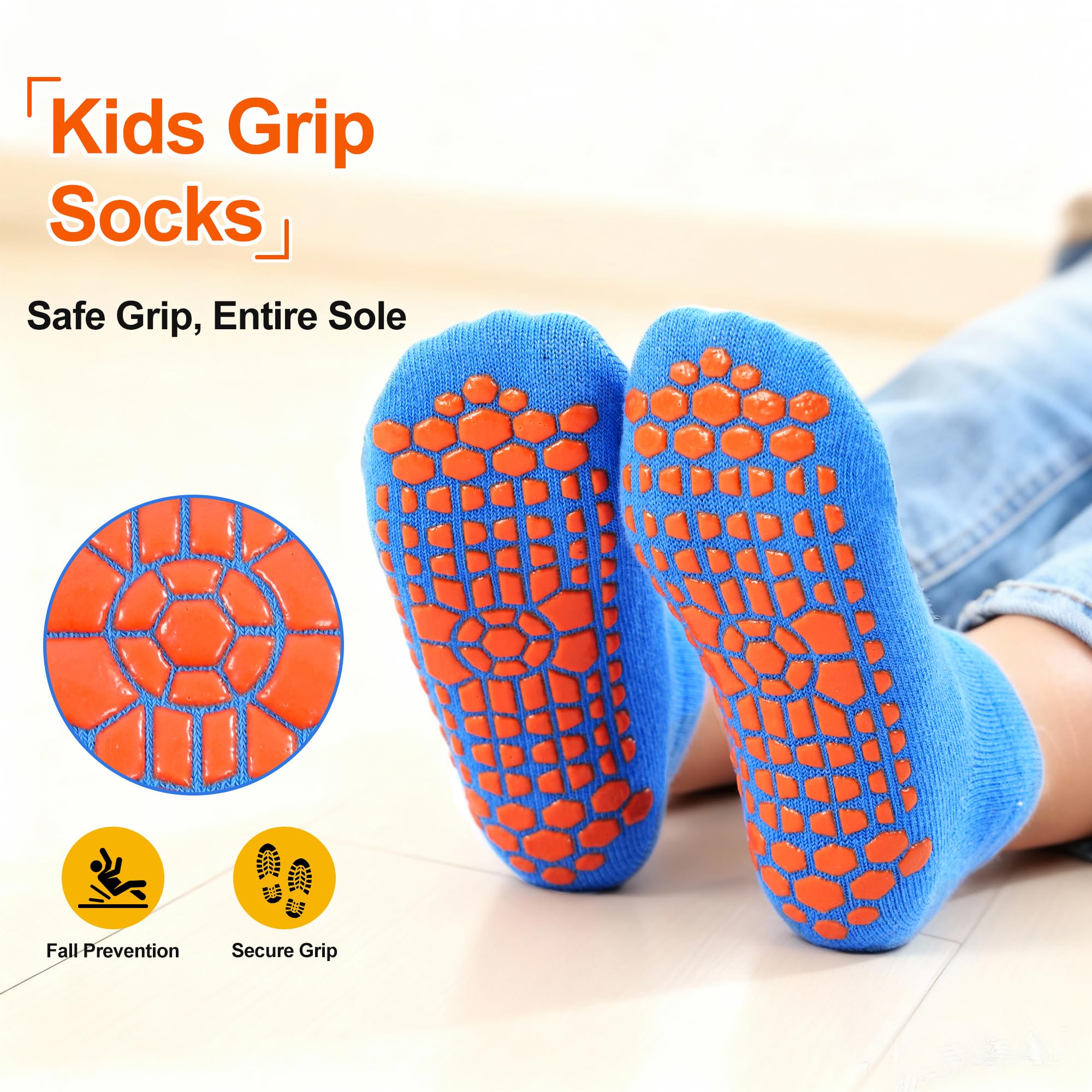 GRPSKCOS Calcetines antideslizantes para niños, 6 pares de calcetines antideslizantes para cama elástica con agarre pegajoso, calcetines transpirables para niños y niñas de 2 a 13 años
