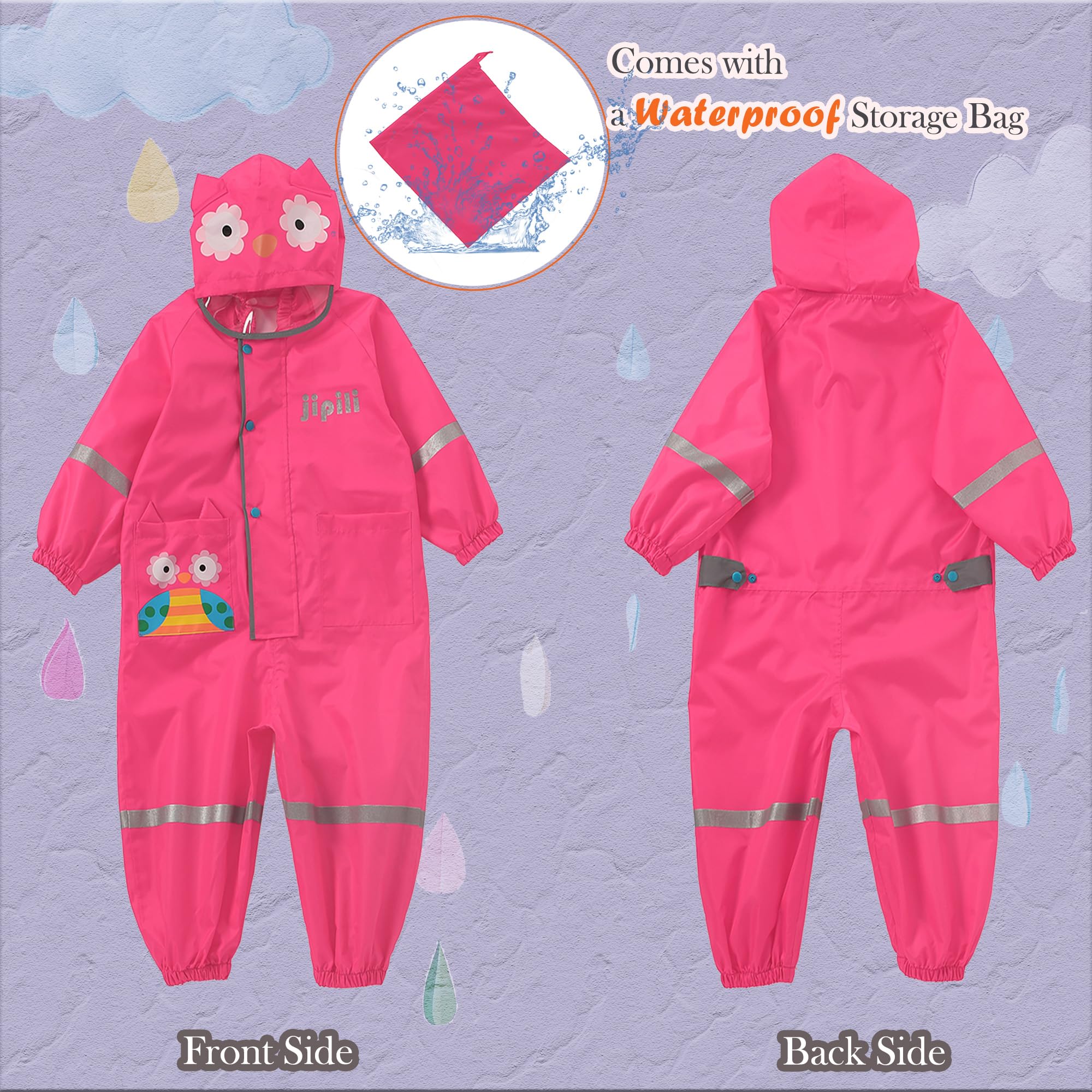 Tuta Impermeabile Antipioggia Bambini Leggero Riflettente Tutina Impermeabile Animale Modello Bambino Bambina Giacche Poncho da Pioggia con Cappuccio All'Aperto per Ragazzi Ragazze 1-8 Anni