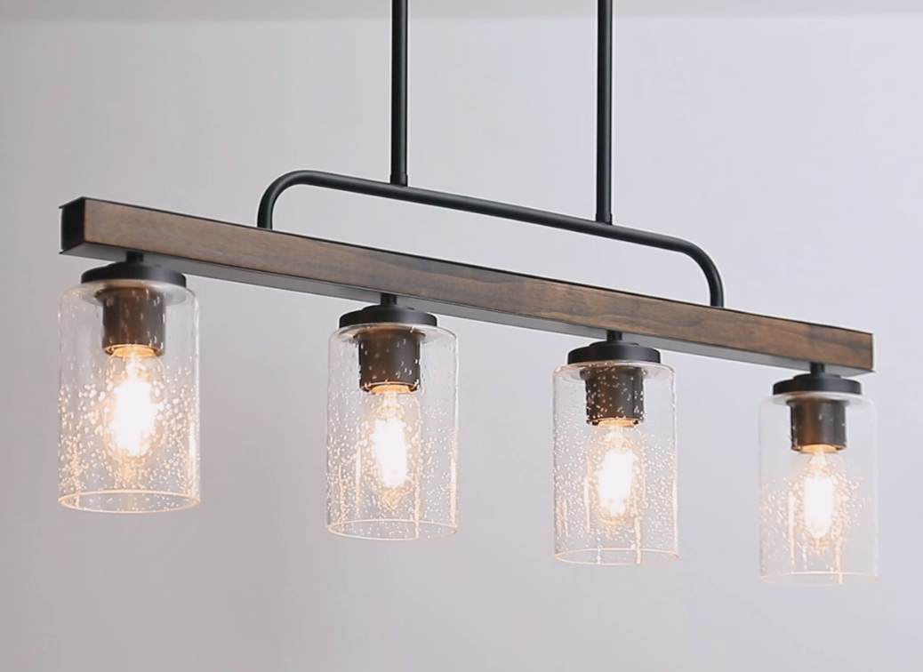 Farmhouse Dining Room Light Fixture, 4-Light Wood Kitchen Island
