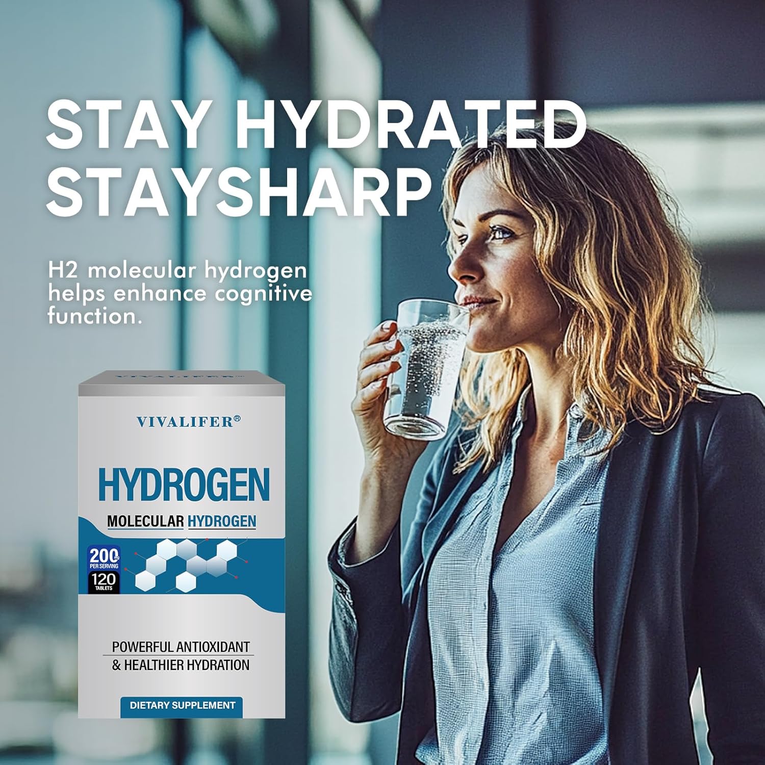 H2 Molecular Hydrogen Water Tablets, 120 Tablets Magnesium Supplement for Drinking Water Supports Cellular Energy and Brain Function, Non-GMO, Gluten Free