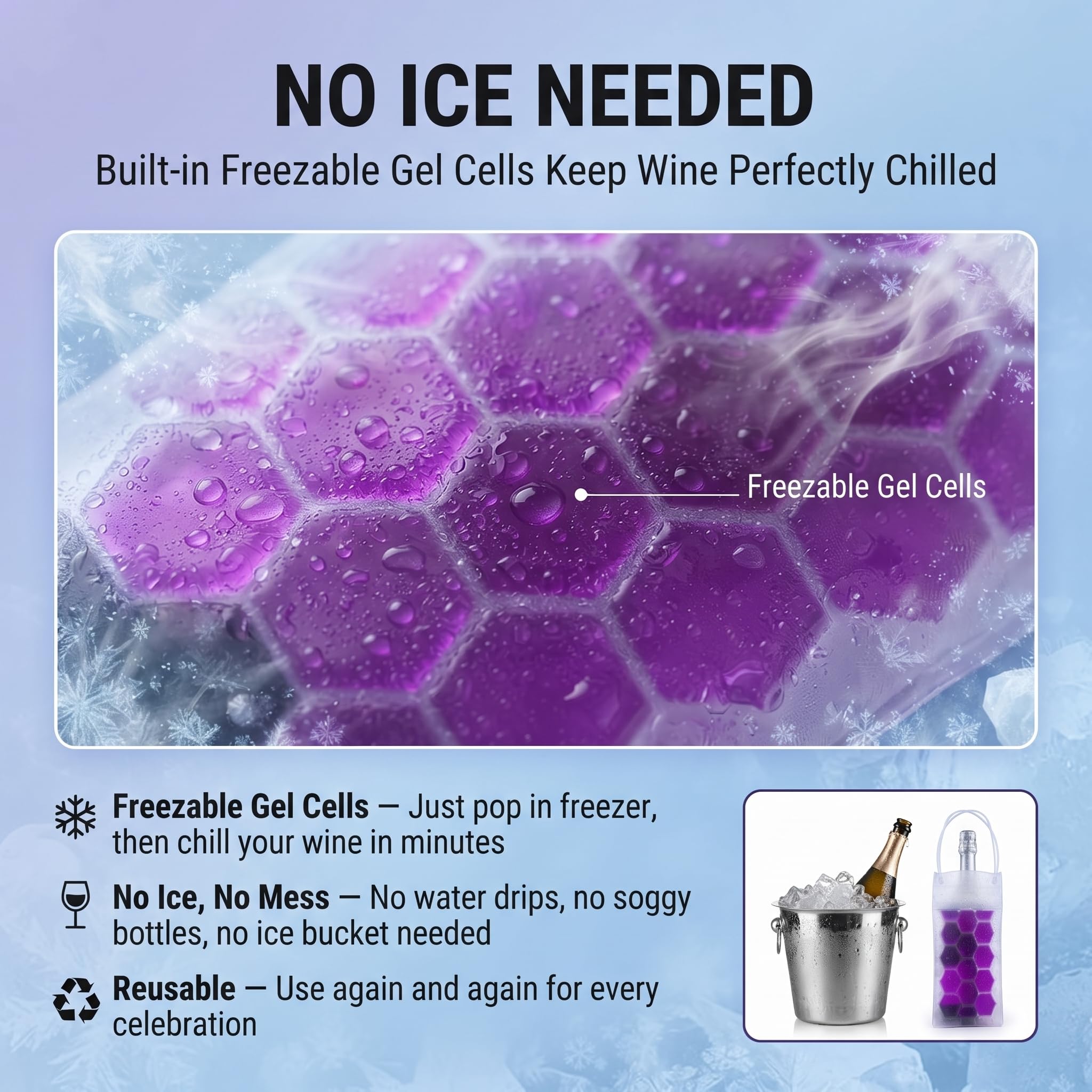 Wine Ice Bag, Wine Bottle Chiller, Wine Cooler Sleeve Transparent Champange Bottle Chill Cooling Ice Pack - Freezer Sleeve- Vodka- Tequila Chiller- Cooler- Carrier, 3 Pack (Purple) — Amazon image 3