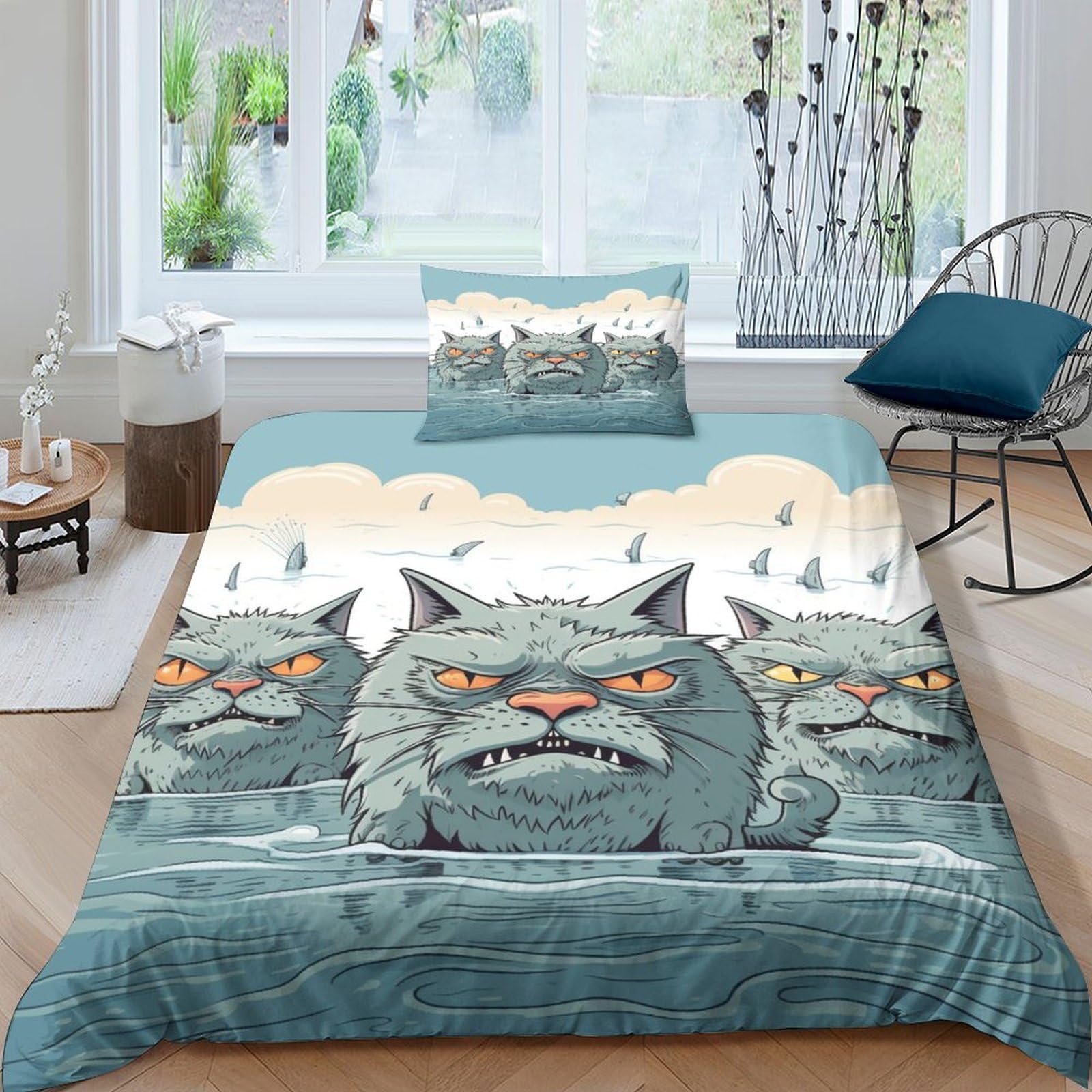 Housse de couette lit simple motif chat pour décorer la chambre d'un enfant passionné d'animaux
