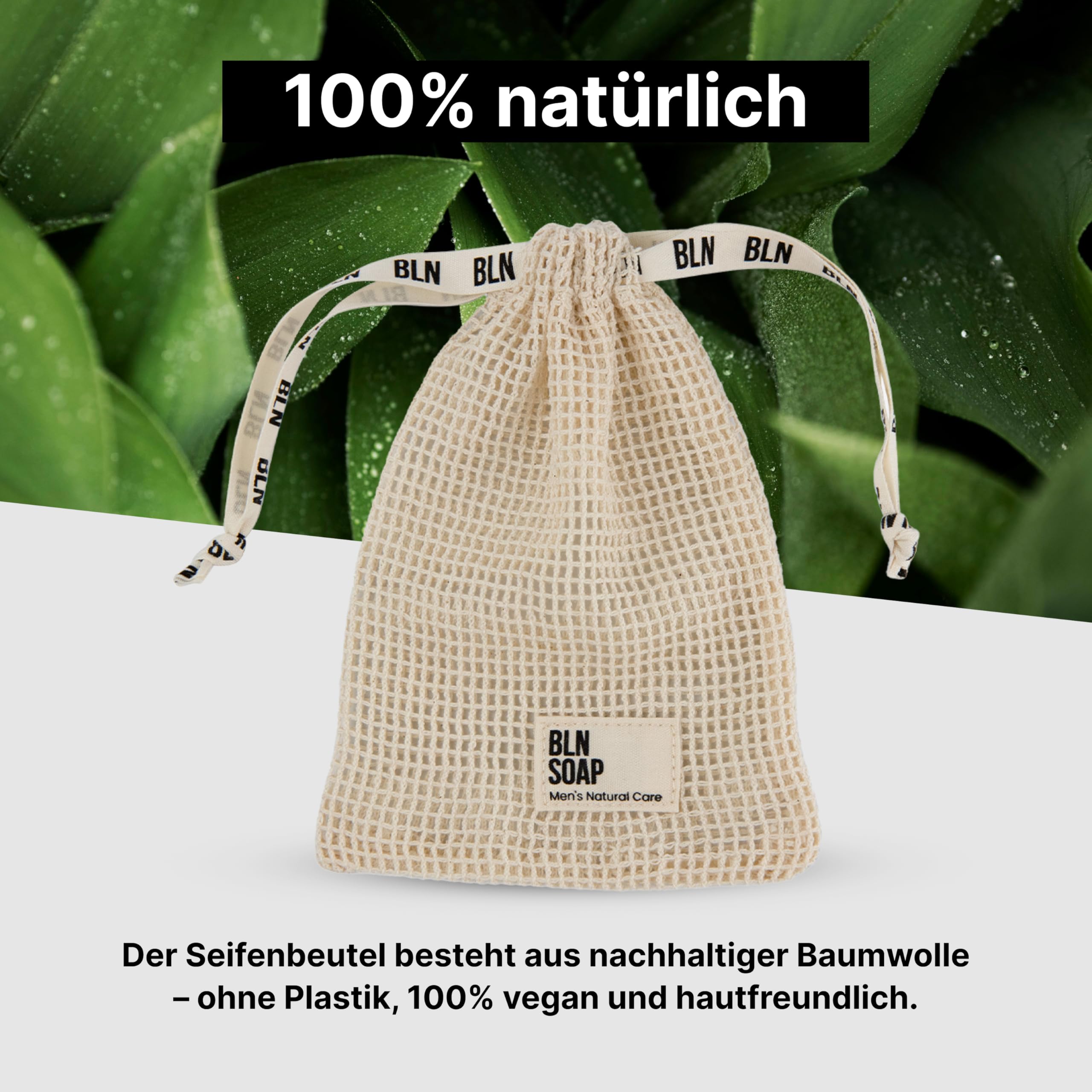 Feste Seifen für Männer (3 x 135 g) + Baumwoll-Seifensäckchen + Seifendose: 3-in-1 natürliche Männerseifen + Aufbewahrung + Seifenbeutel – Vegane Duschseifen Herren für Hand, Körper & Haare, BLN SOAP