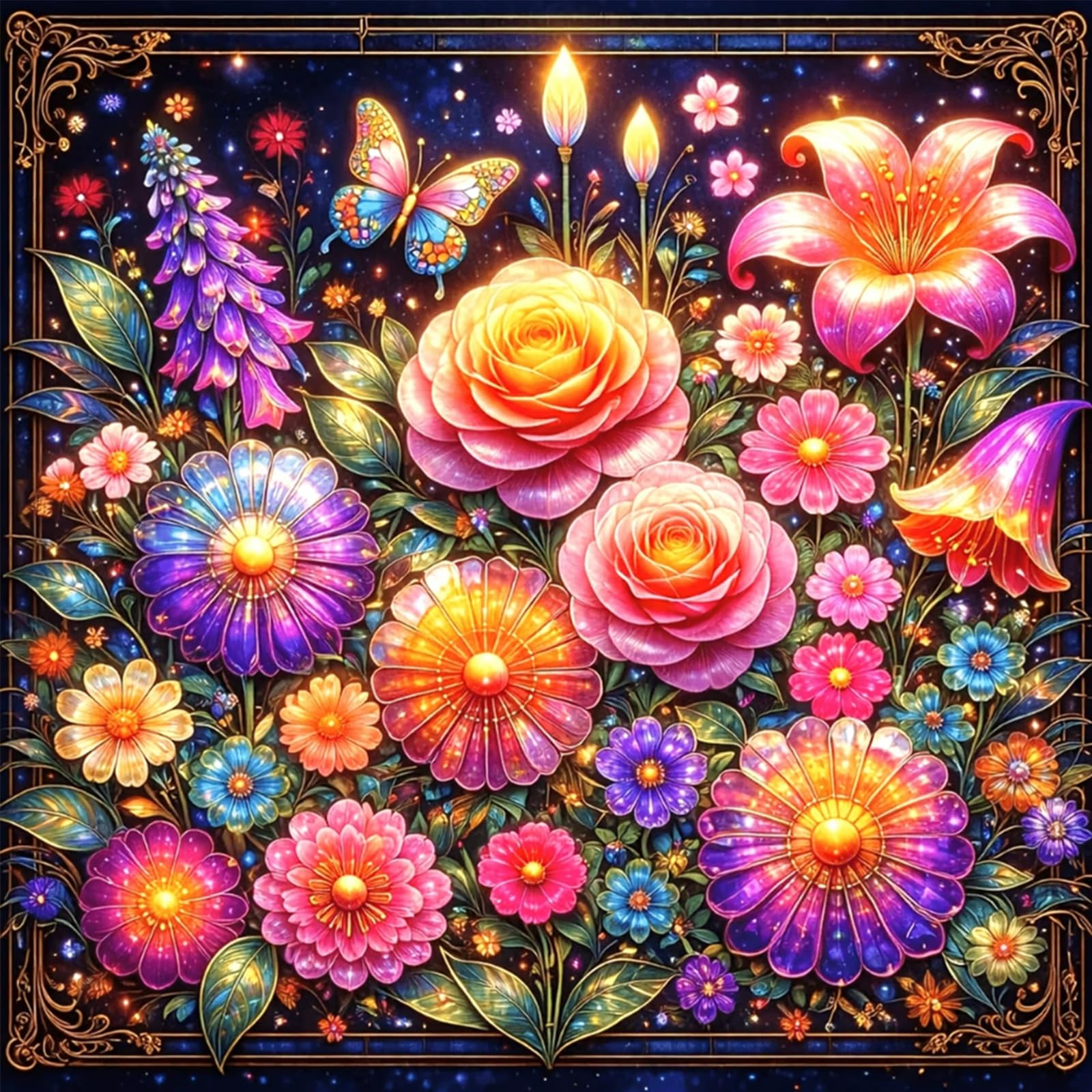 Poetrydraw Flowers Full Diy 5D Round Drill Diamond Art Painting Kits For Adults/Beginners Home Decor Diamond Art Paintings Picture Arts Craft 40X40cm (Flowers)