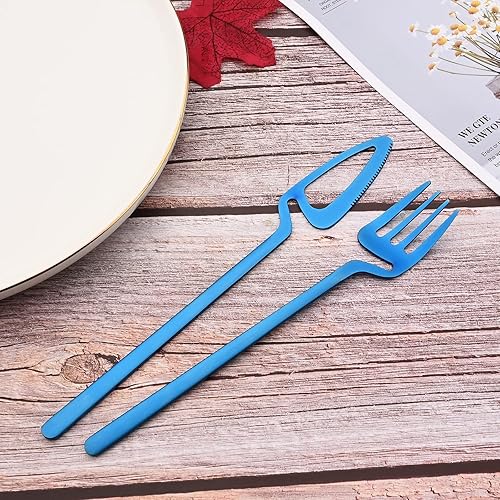 Miniatura 5 de JASHII Juego de cubiertos de acero inoxidable de 24 piezas con acabado satinado para 6 vajillas, apto para lavavajillas (azul mate)