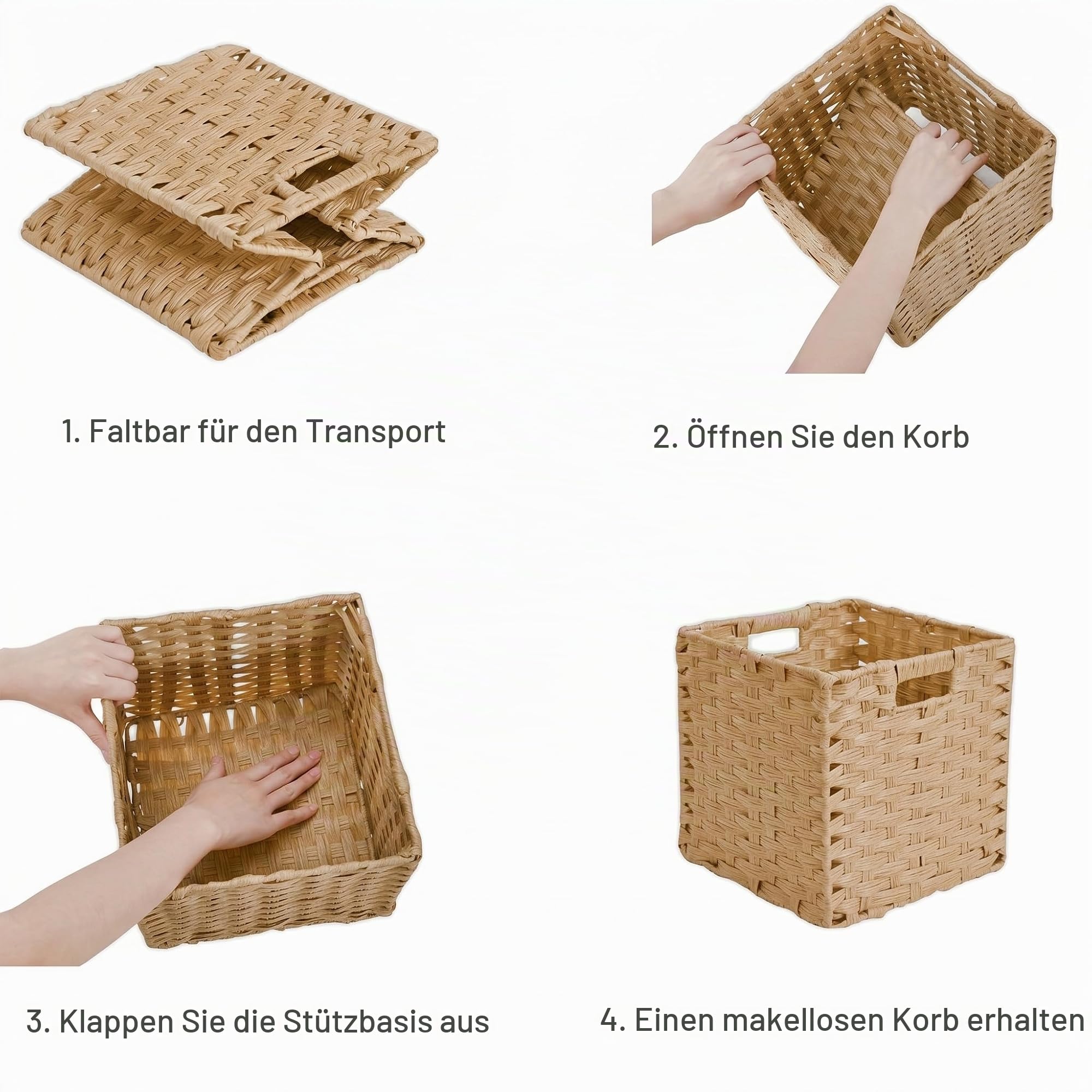 Aufbewahrungsboxen, 28x28x28cm Aufbewahrungskorb aus Polypropylene und Metallstreifenfür Vorratskammer, Schrank, Spielzeugschrank, Wasserdicht, Nicht Schimmelig(4 Stück,Hellbeige)