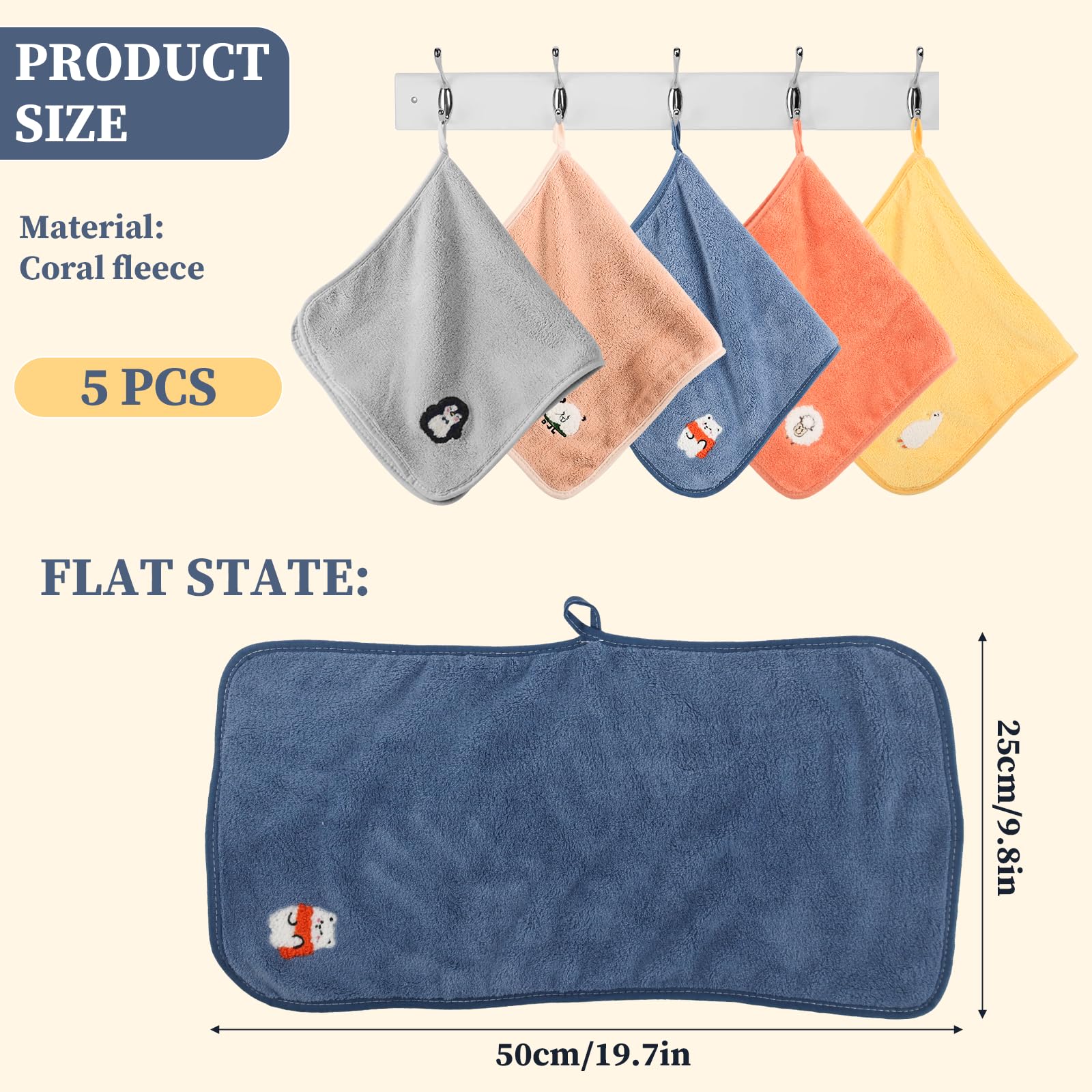 4 Asciugamani Per Bambini In Microfibra - Con Motivi Animali E Ganci, Assorbenti E Morbidi - Foto 5