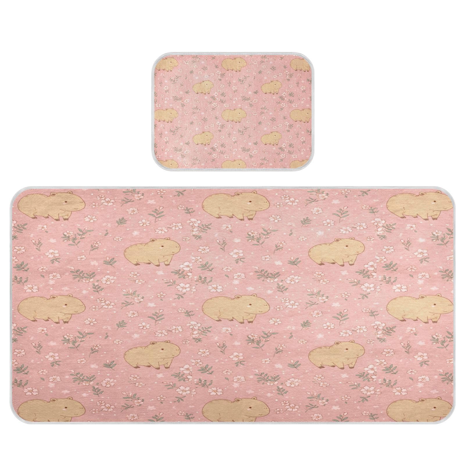 Bolaz Summer Sleeping Bed Pad, Floral and Capybara Cooling Mattress Set Breathable Bed Mat Ice Silk Mat + Pillow Cover for Toddler Boys Girls