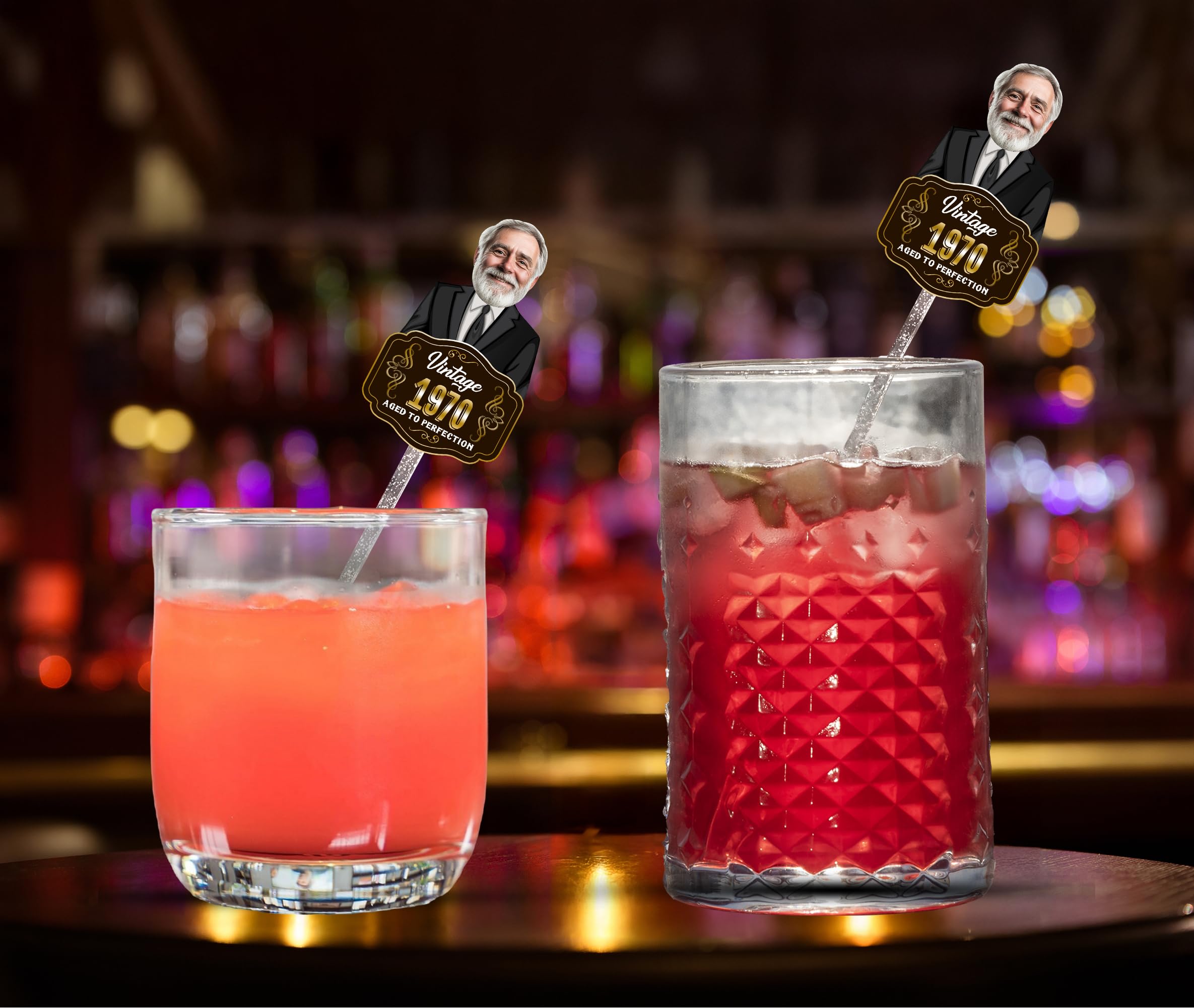 Personalized Aged to Perfection Plastic Swizzle Stick | Custom Face Party Decor Upload Photo Logo Image For Birthday Weddings Retirement