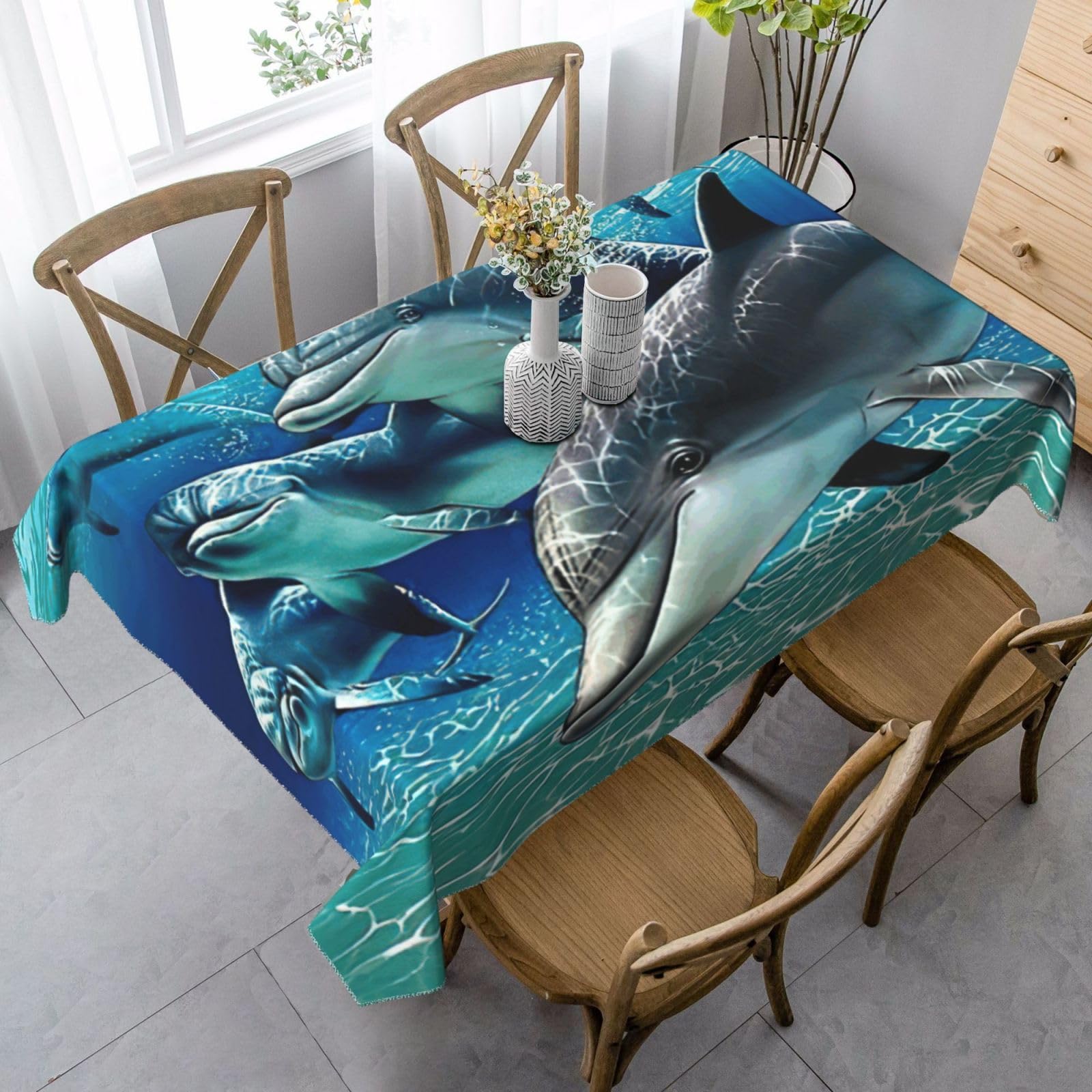 yagDAA Dolphins Print Rectangle Tablecloth Table Cover Indoor Outdoor Dining Room Kitchen Table Cloth 140x90cm