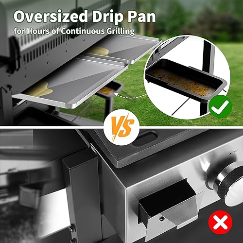 Miniatura 6 de Brand-Man - Combo de parrilla de 6 quemadores, parrilla de gas propano versátil 2 en 1 con tapas dobles de acero inoxidable, combo de barbacoa para