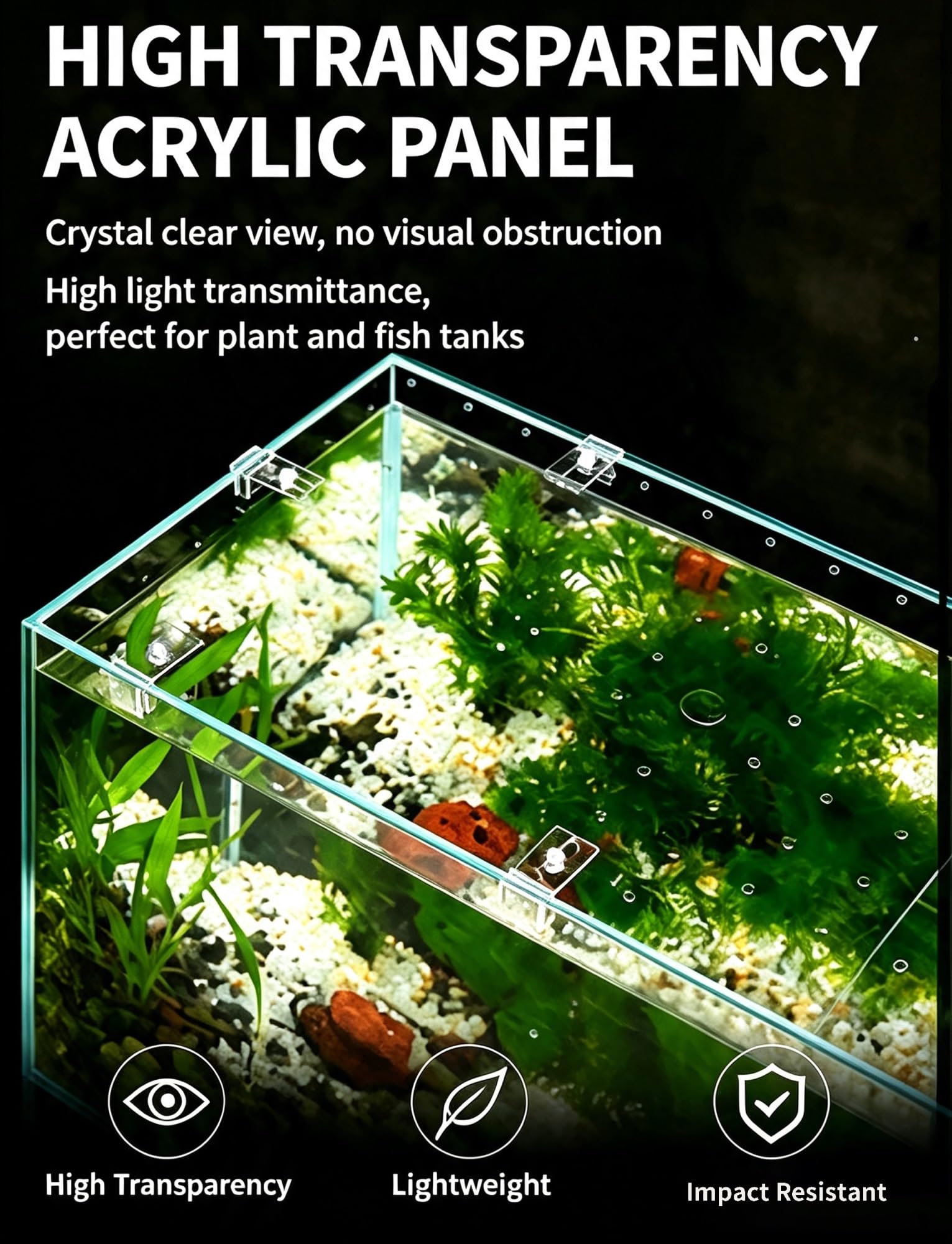 Tapa de Acuario Acrílica Transparente Personalizable, Antisalto