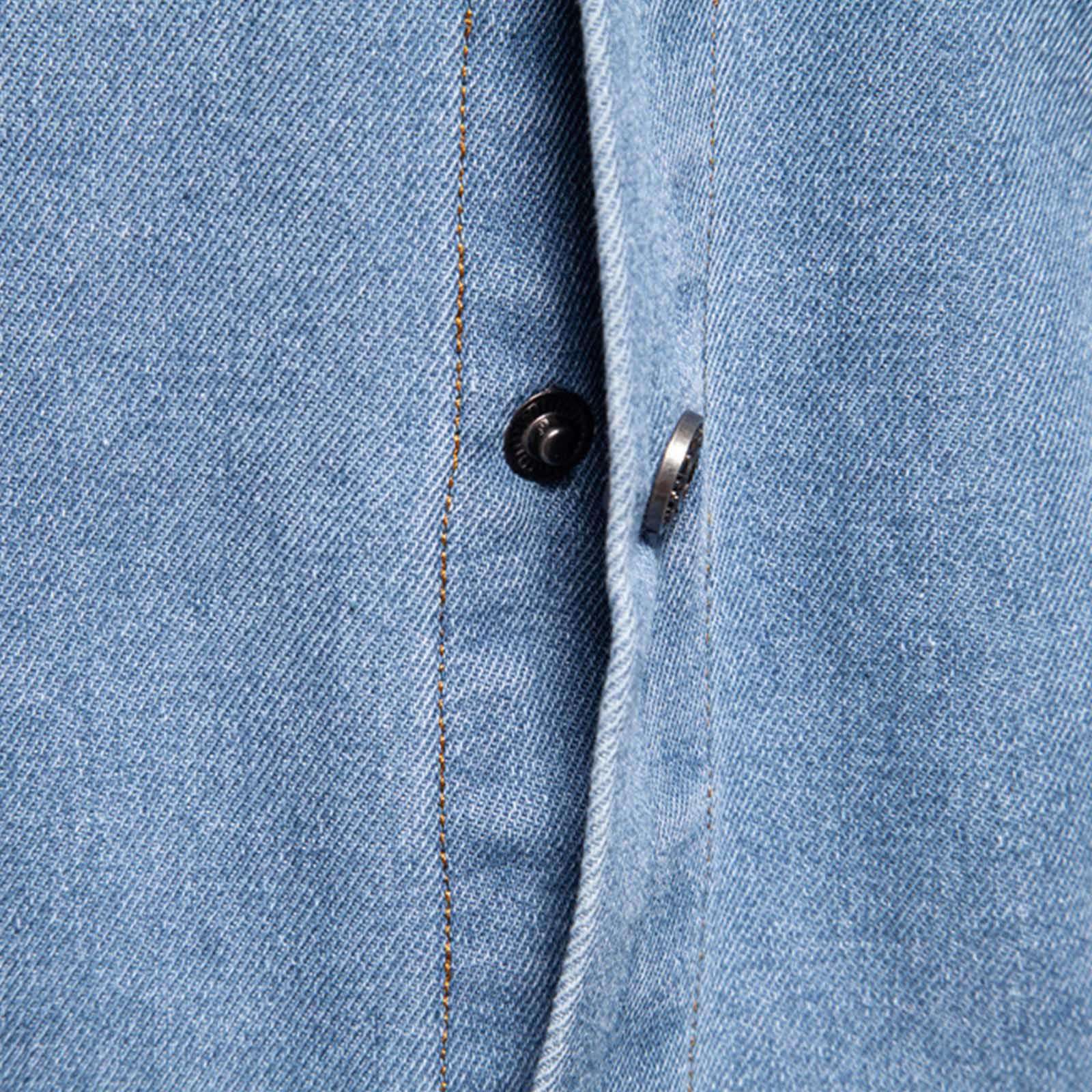 Generisch Camicia in jeans da uomo a maniche lunghe, con colletto rovesciato, classica, a maniche lunghe, comoda camicia da lavoro, con bottoni, per il tempo libero, traspirante, leggera, tinta unita
