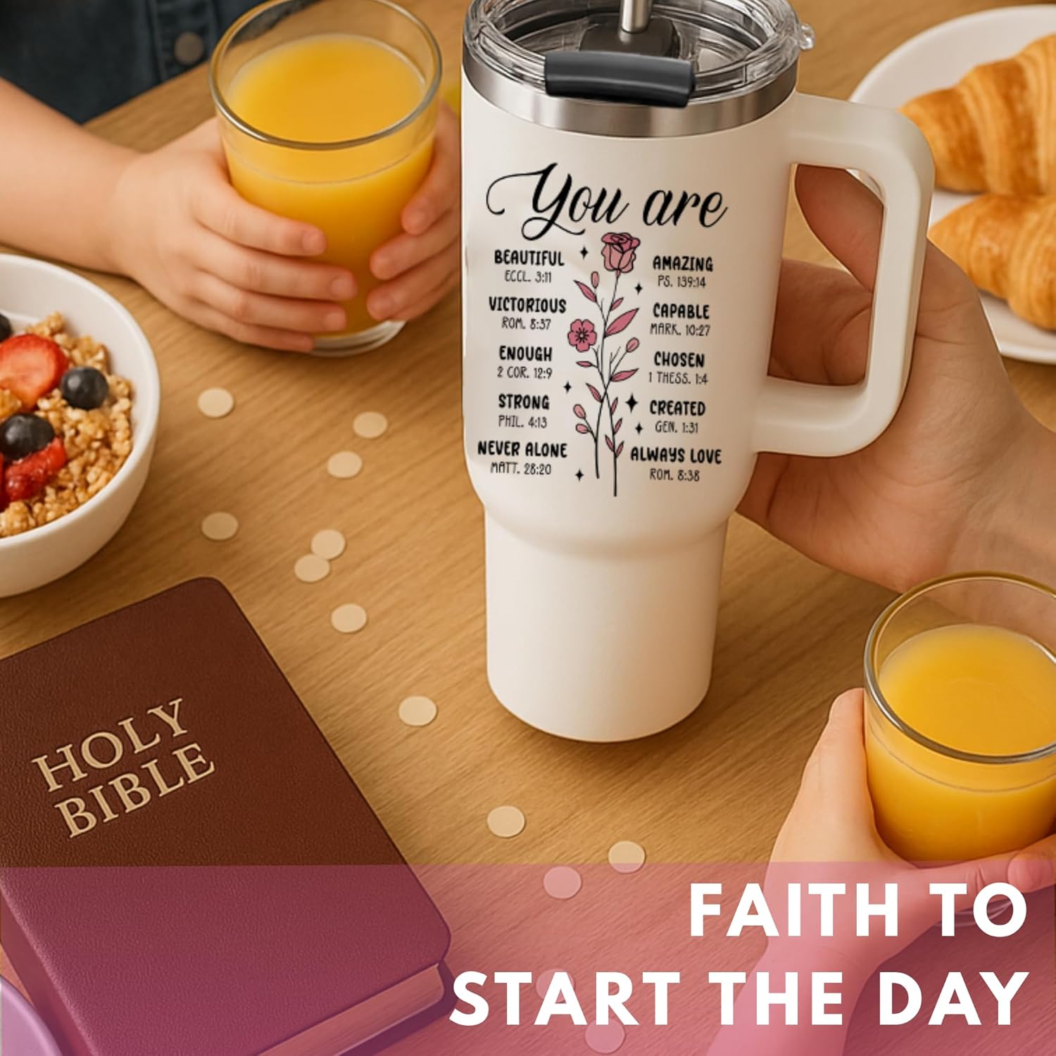 Valentine Gifts For Christian - Christian Tumbler 40Oz - Religious Faith Bible Verse Cup with Handle and Straw - Inspirational Jesus Spiritual Gifts for Women, Godly Mom Coffee, Biblical Birthday Idea - Image 7