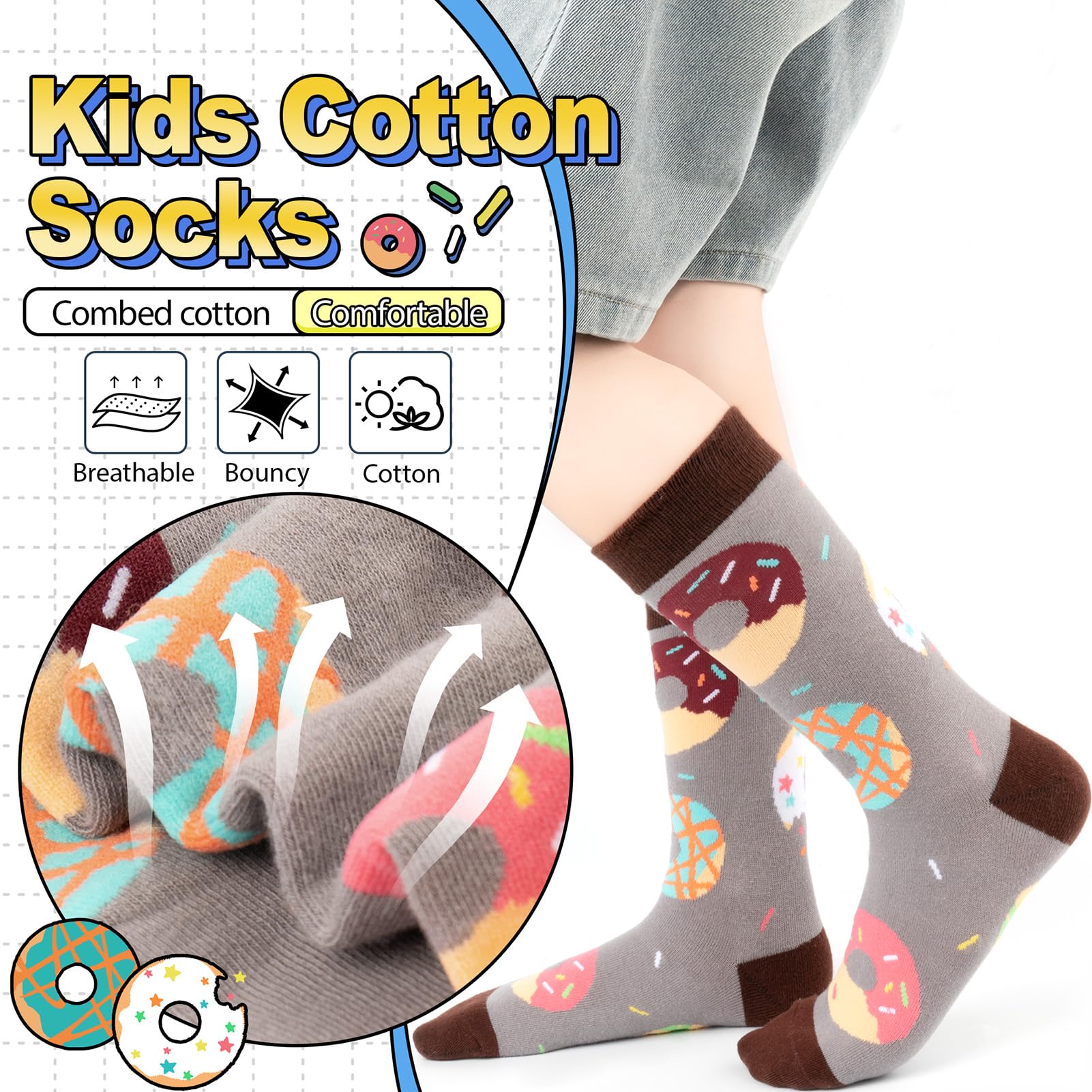 Kids Boys Girls Crew Socks 4-6 Pack + Gift Box, Novelty Funky Colorful Toddler Calf Socks for 2-12 Years Old