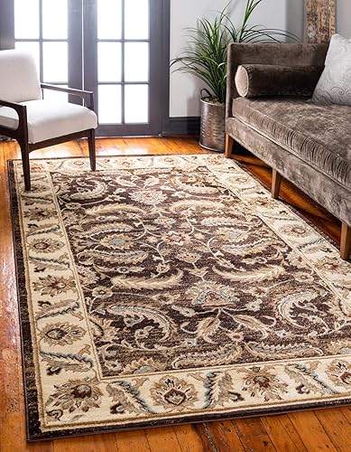 Unique Loom - Colección Voyage - Alfombra redonda tradicional oriental, marrón, Polipropileno, MarrónAzul Claro