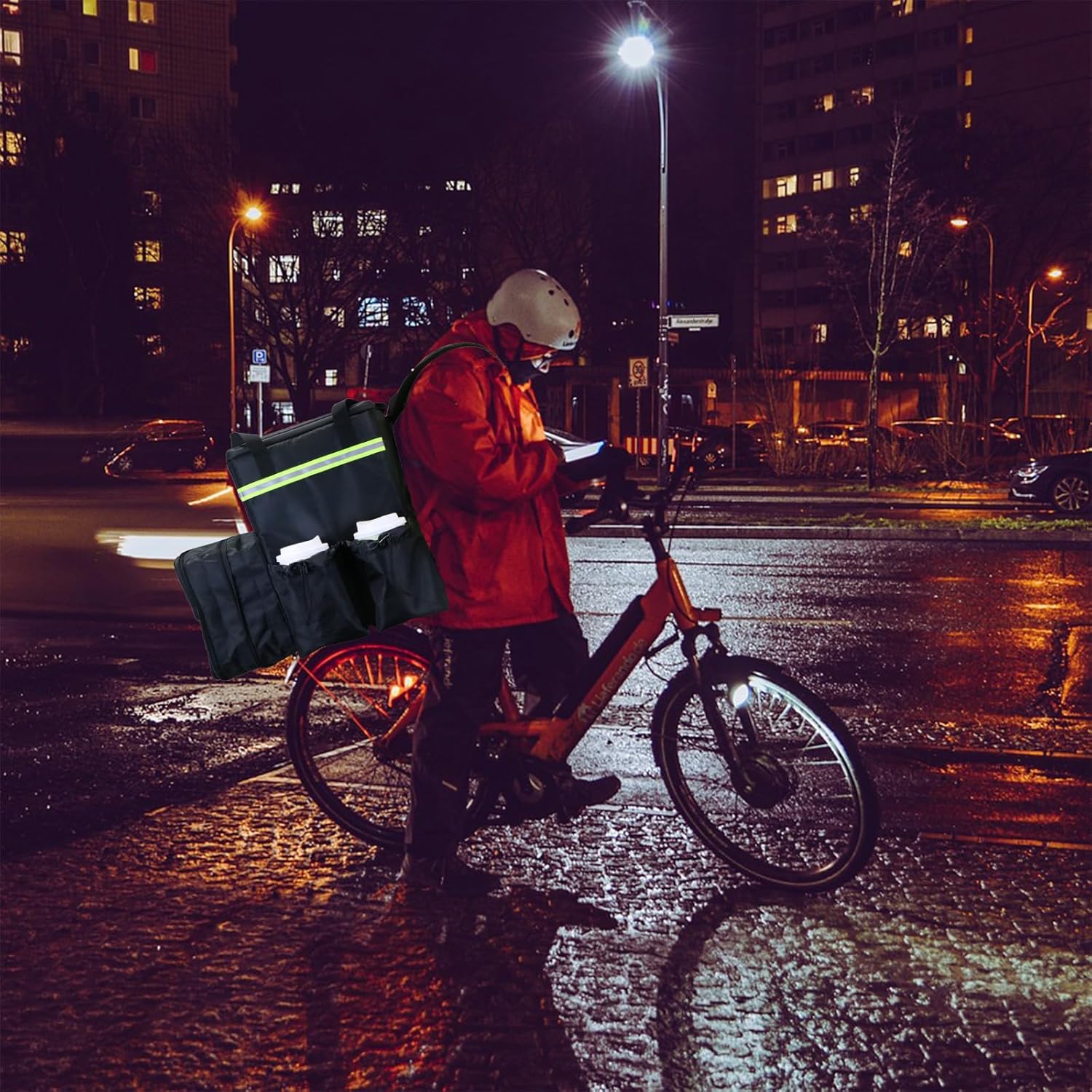 Extral Large Food Delivery Backpack,17"x17"x16" Insulated Pizza Delivery Backpack fits 14'' 16'' Pizzas, Motorcycle Food Delivery Bag for Bike with 4 Pockets for Uber Eats, Doordash - Image 8