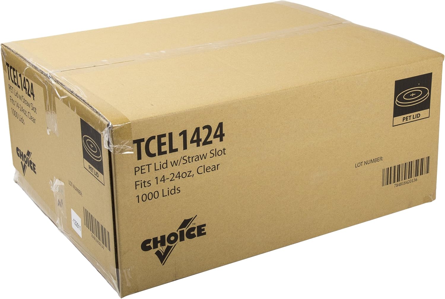 AmerCare Clear PET Lids with Straw Slots for 14-24 Ounce Cups, Case of 1000