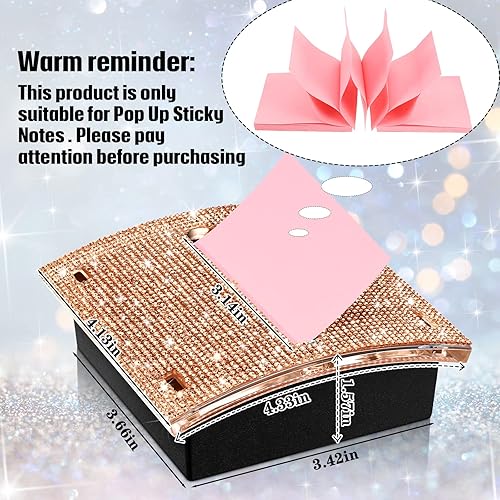 Miniatura 2 de Eersida Soportes para bloc de notas autoadhesivos con diamantes de imitación de 4 x 4 pulgadas, color oro rosa, bonito soporte para notas,
