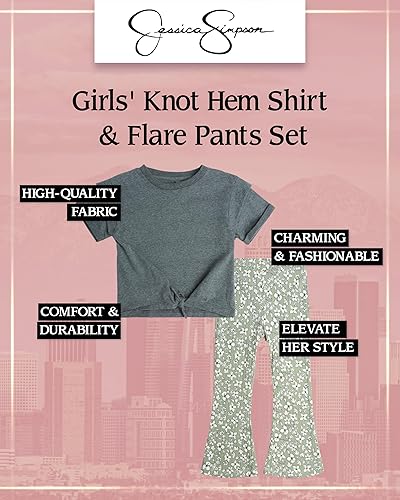 Miniatura 2 de Jessica Simpson Conjunto de pantalones para niña bebé, camisa de 2 piezas con dobladillo con nudo y pantalones acampanados, ropa de juego a juego
