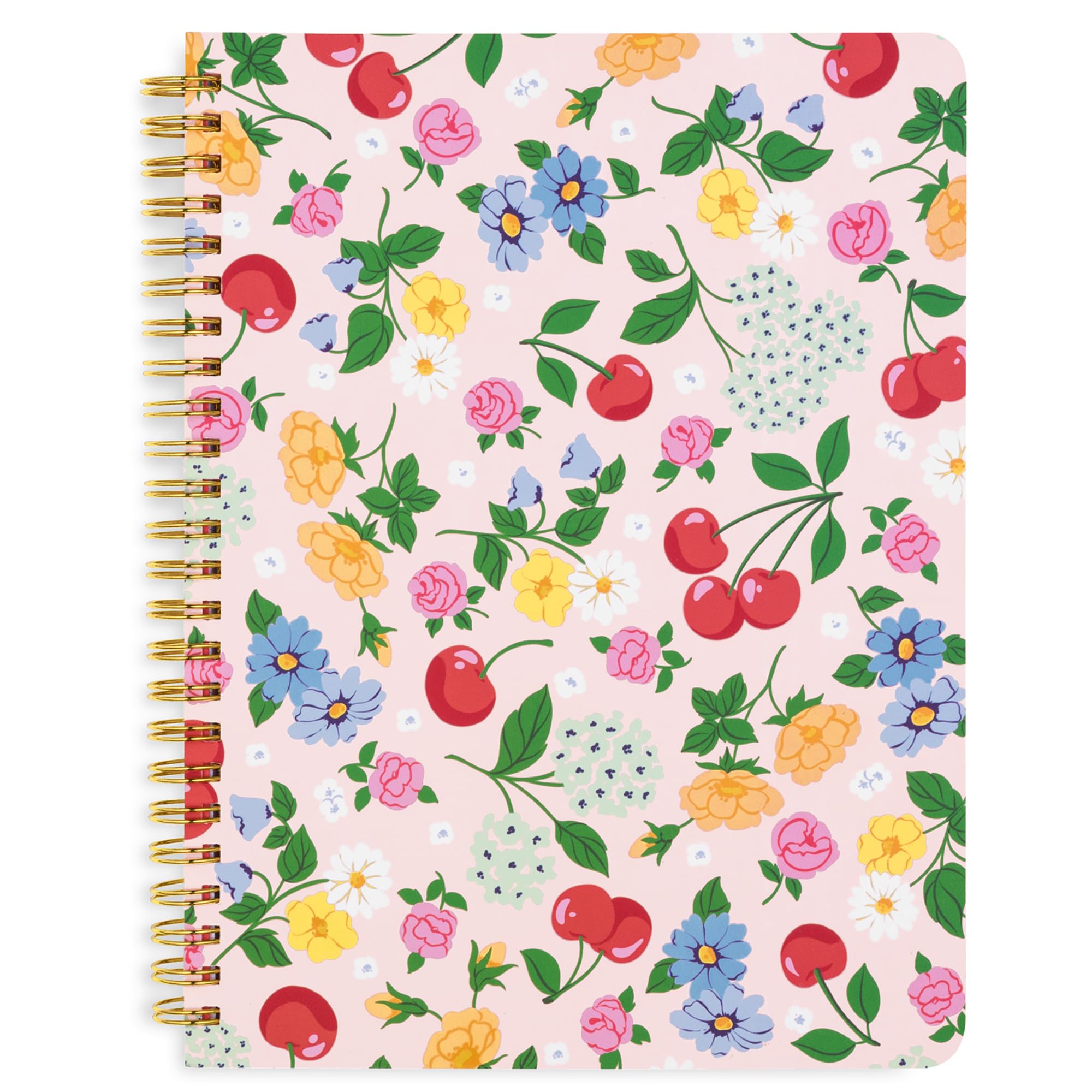 ban.do Rough Draft Mini Spiral Fruit Patterned Notebook, 8.5" x 6.75" Journal with Pockets and 160 Lined Pages (Flowers and Fruit)