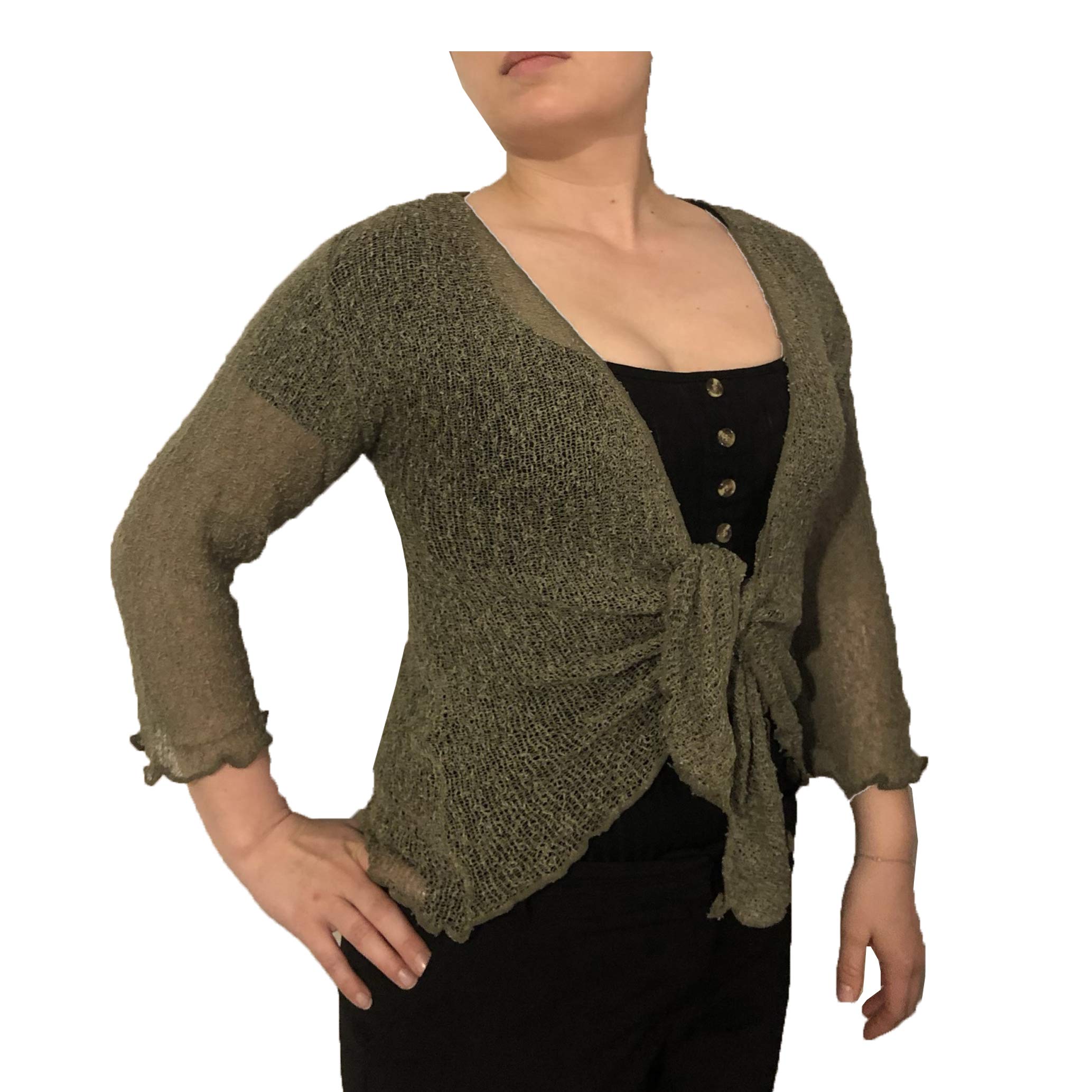 Exclusive Ladies Plain Knitted Cropped TIE UP Bolero Shrug TOP - Massive FIT (Khaki)