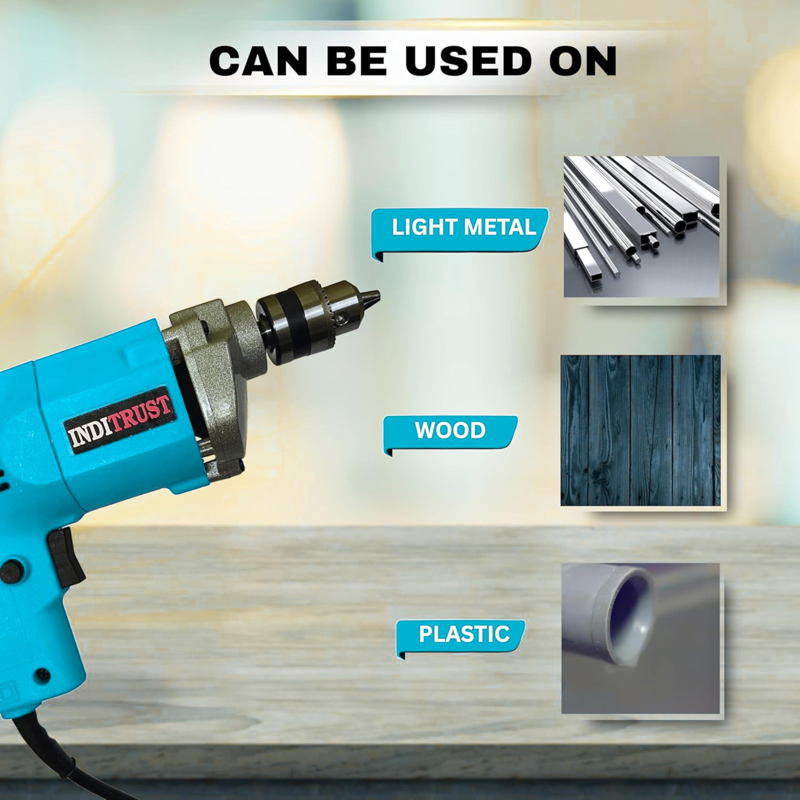 Inditrust With 6 MONTHS WARRANTY New 10mm Electric Drill Machine with 13pc hss Plier Wire Cutter Tester Screwdriver Hammer Masonry bit Set Pistol Grip Drill & not suitable for wall drilling 3