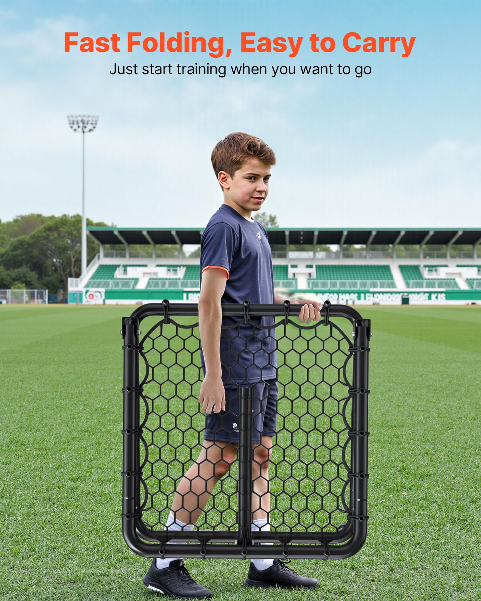 VEVOR Rete da Rimbalzo da Calcio 86,36 x 86,36 cm Rete da Porta, Angoli Completamente Regolabili, Attrezzature per Bambini, Adolescenti e Tutte le Età, Facile Installazione e Conservazione Perfetta