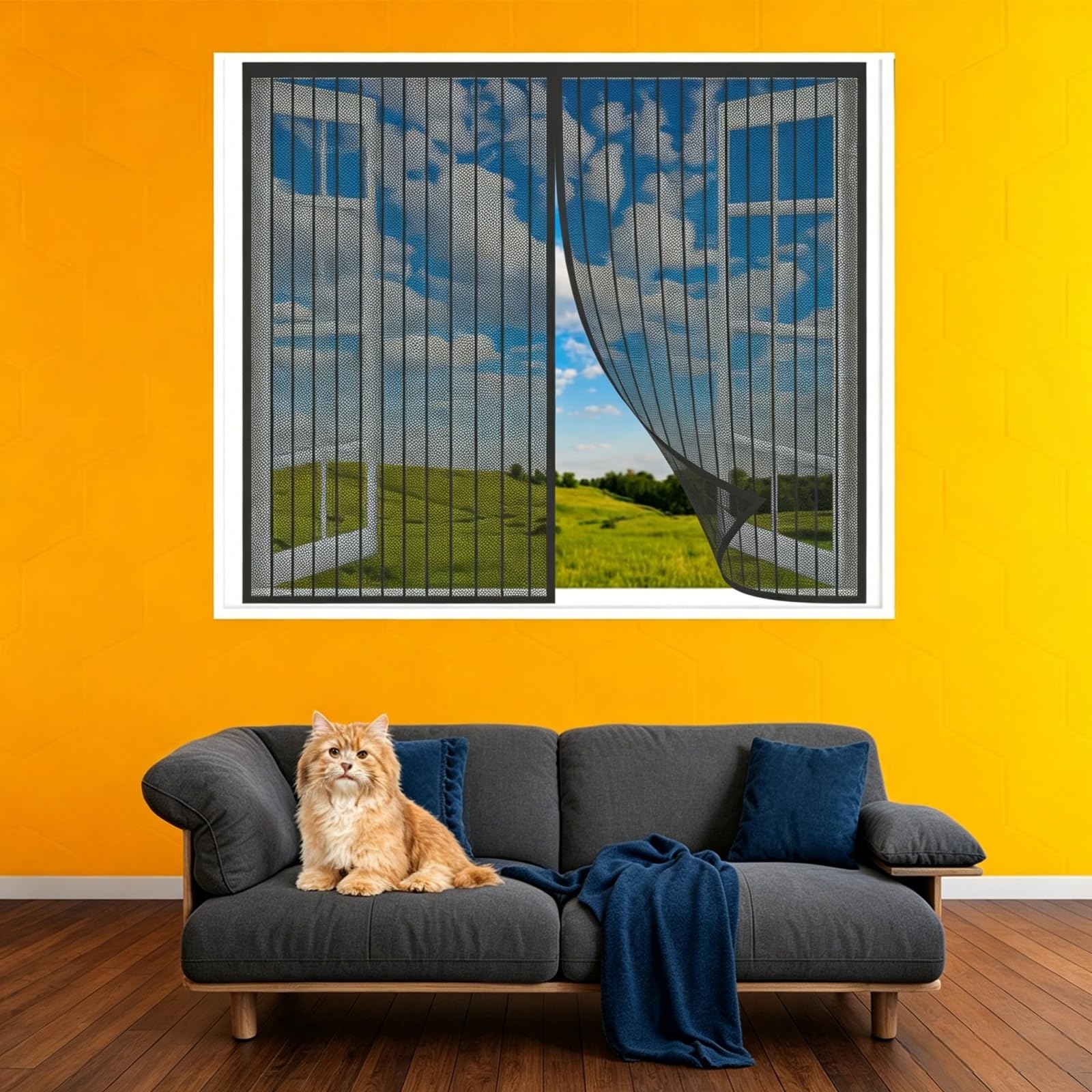 Fly Screens for Windows 126 x 214 cm Powerful Magnets Fly Screens for Window Nets Window for Keep Bugs Flys Mosquitoes Fitted to Multiple Windows, Black
