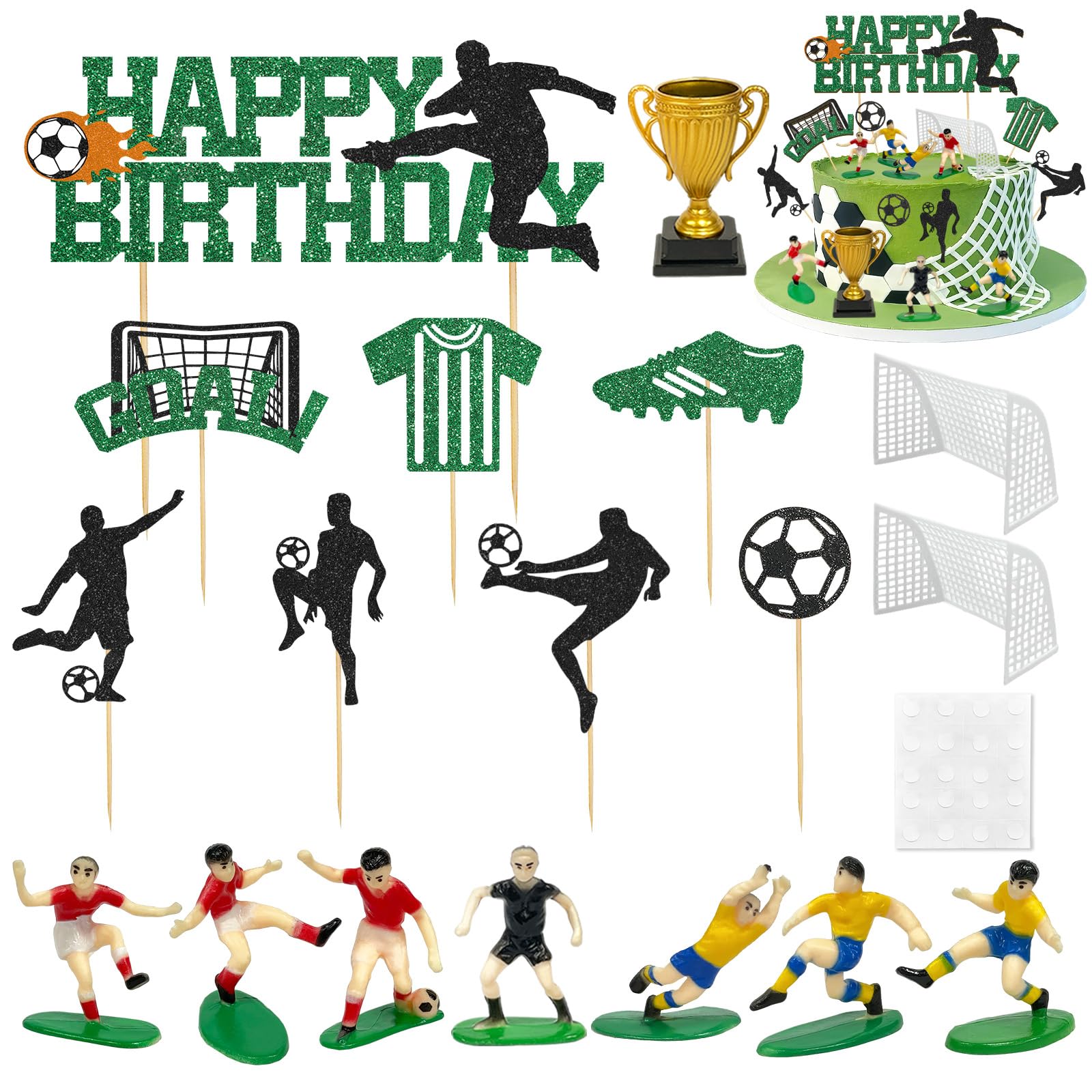Tortendeko Fussball, 28 Stück Tortenaufleger Fussball Deko Geburtstag Kinder, Fußball Kuchendeko Junge, Fußball Kindergeburtstag Kuchen Topper, Torten Deko Figuren