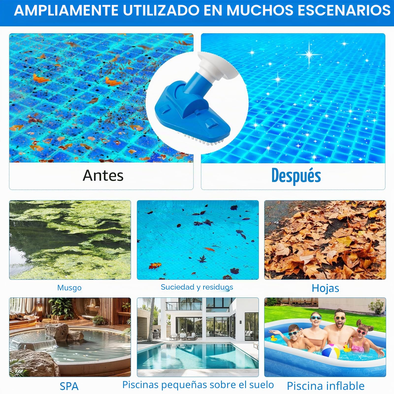 Aspirador de Piscina a Bateria, 3 en 1 Aspirador de Piscina Manual Portátil con Mango Telescópico, Limpiafondos Eléctrico de Piscina para SPA, Jacuzzi, Piscina Pequeñas