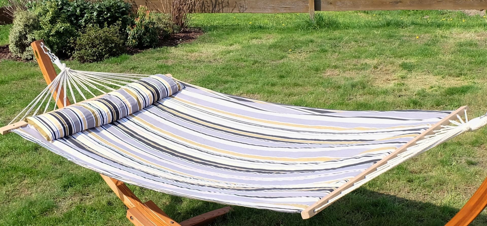 AS-S Design Hamaca 120x200cm Forrada con Almohada de algodón a Rayas Gris