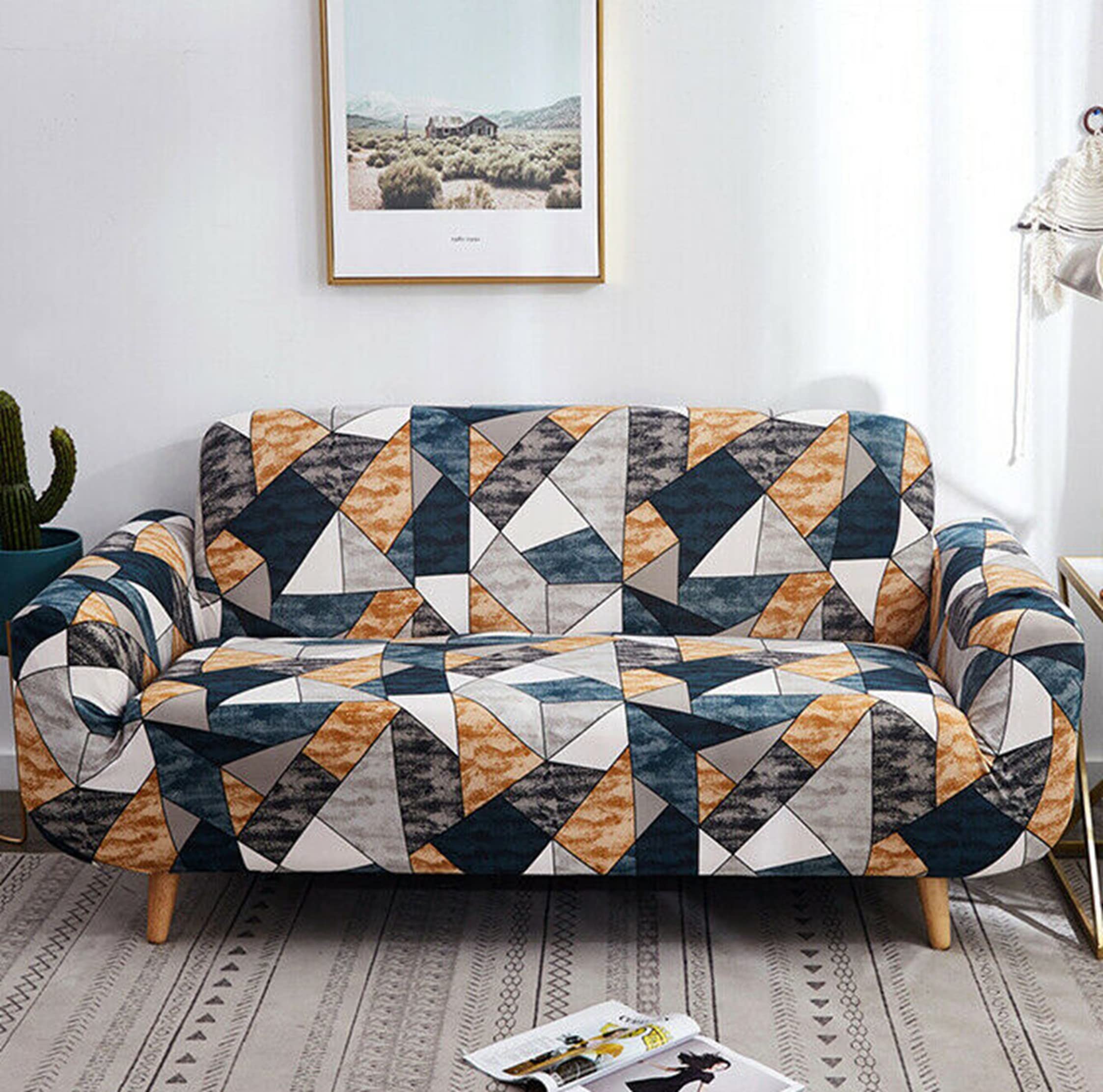 Lukzer Universal 3 Seater Sofa Cover with 2 Pillow Case 140 GSM Big Elasticity Slipcover for Couch Protector Stretchable (Prism Yellow/180-230cm) SC-047-03