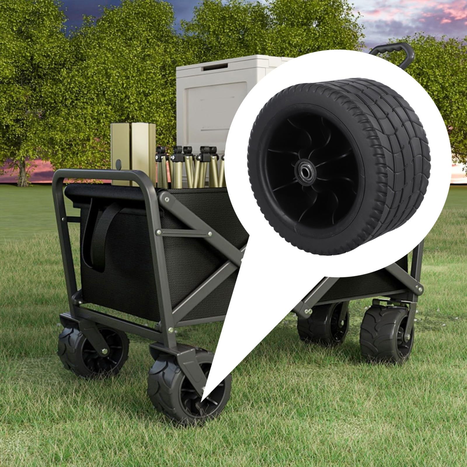 17,8 cm Ersatzräder für Gartenwagen, 360° drehbare Bollerwagenreifen mit Doppellager für Bollerwagen-Ersatzteile (4 Stück)