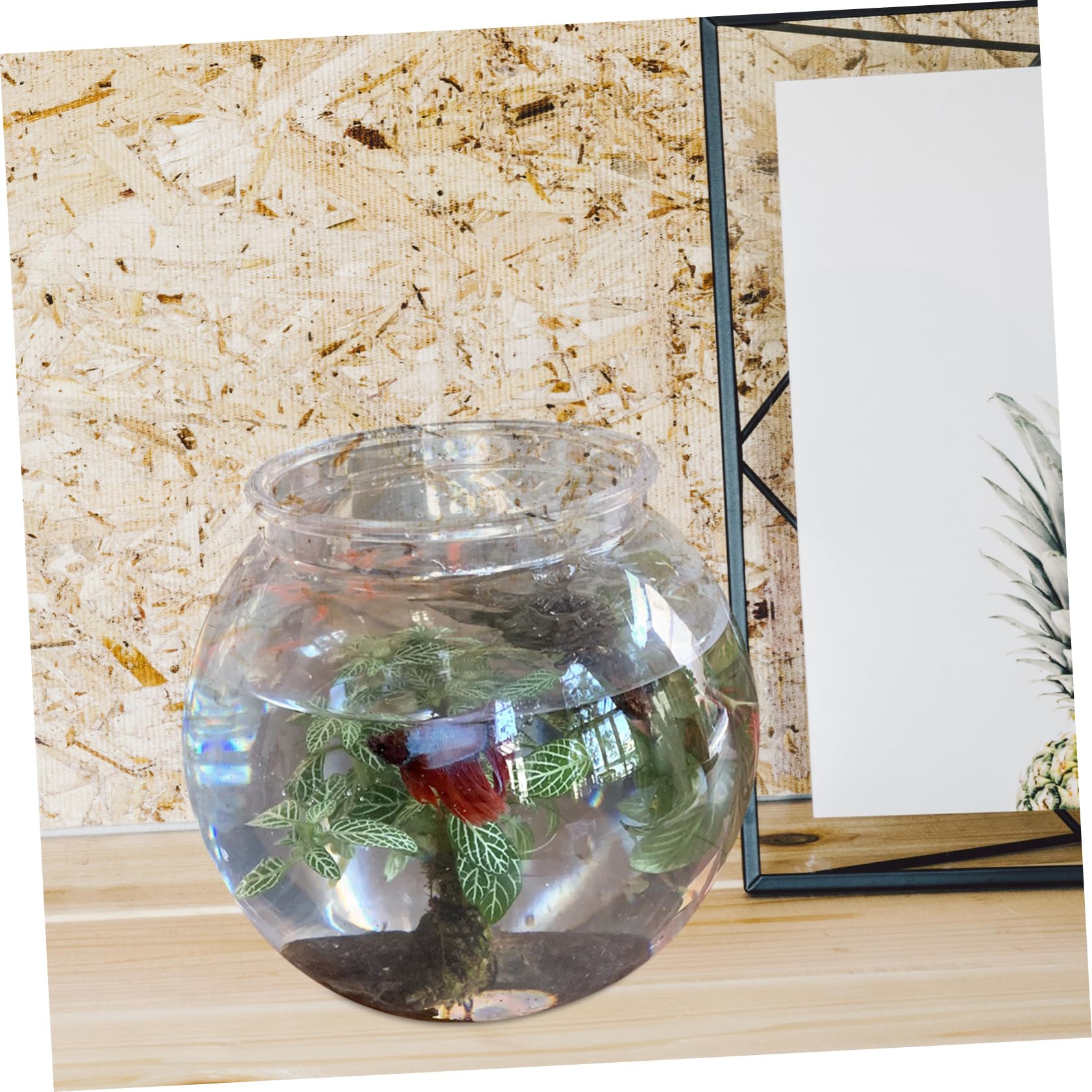 UKCOCO Pecera Redonda de Plástico Transparente para Peces Pequeños, Resistente y Ligera, Ideal para Ambientación de Jardín o Evento, Vista Clara Interior