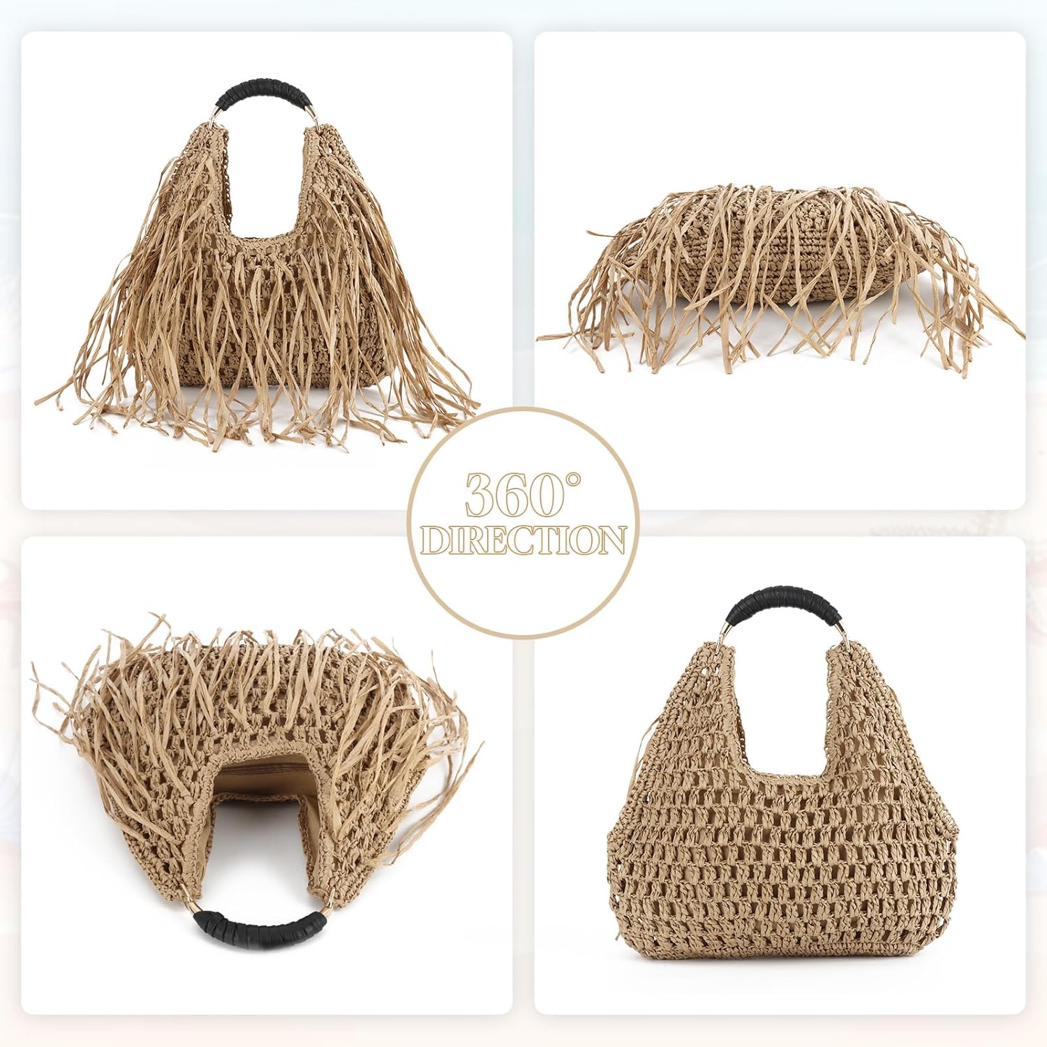 GOKTOW Straw Tassel Beach Bag for Women Lightweight Woven Tote Handbag Fringe Summer Clutch Purse Vacation Shoulder Bags