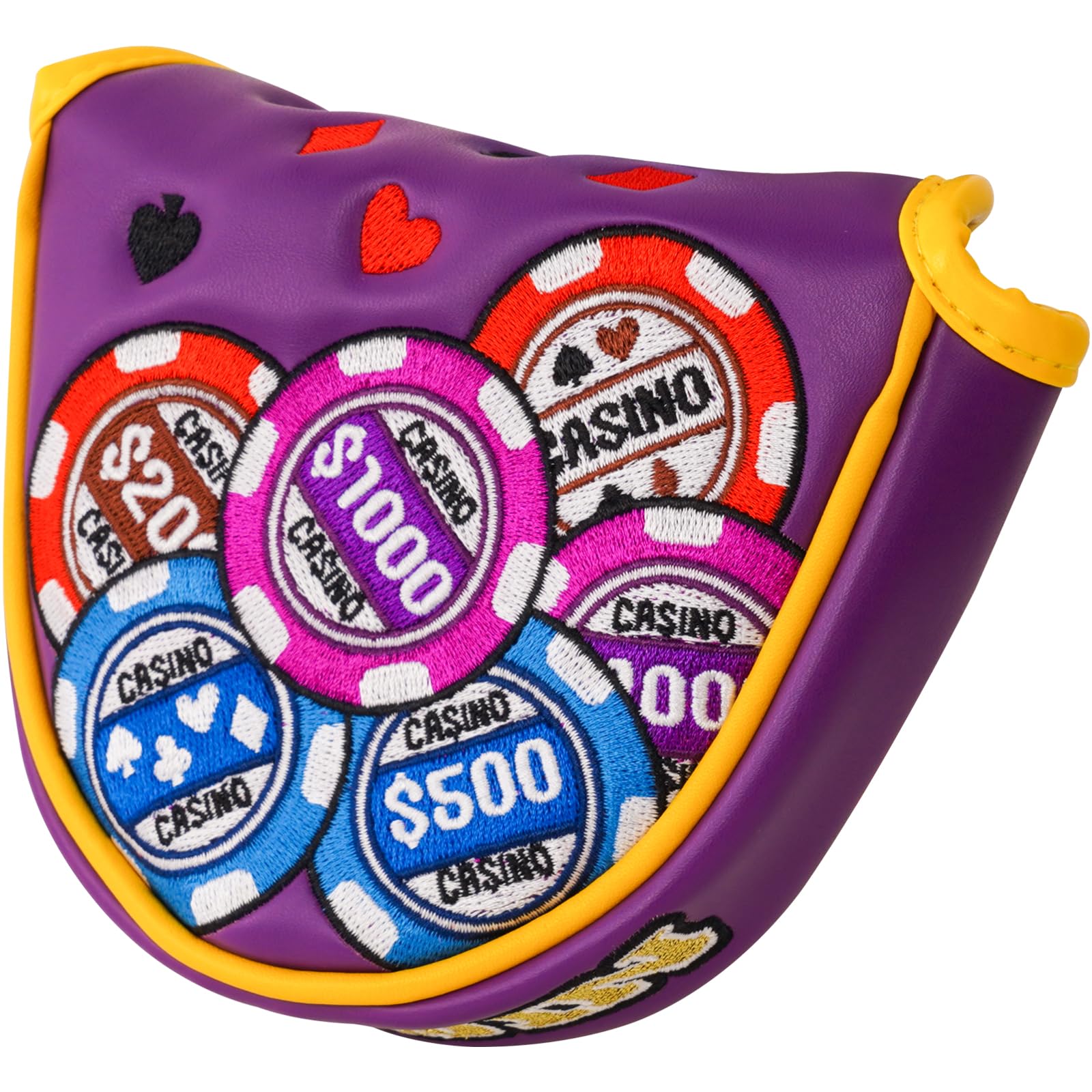 BIG TEETH Golf Club Head Covers, Driver Fairway Utility, Purple, Faux Leather, Golf