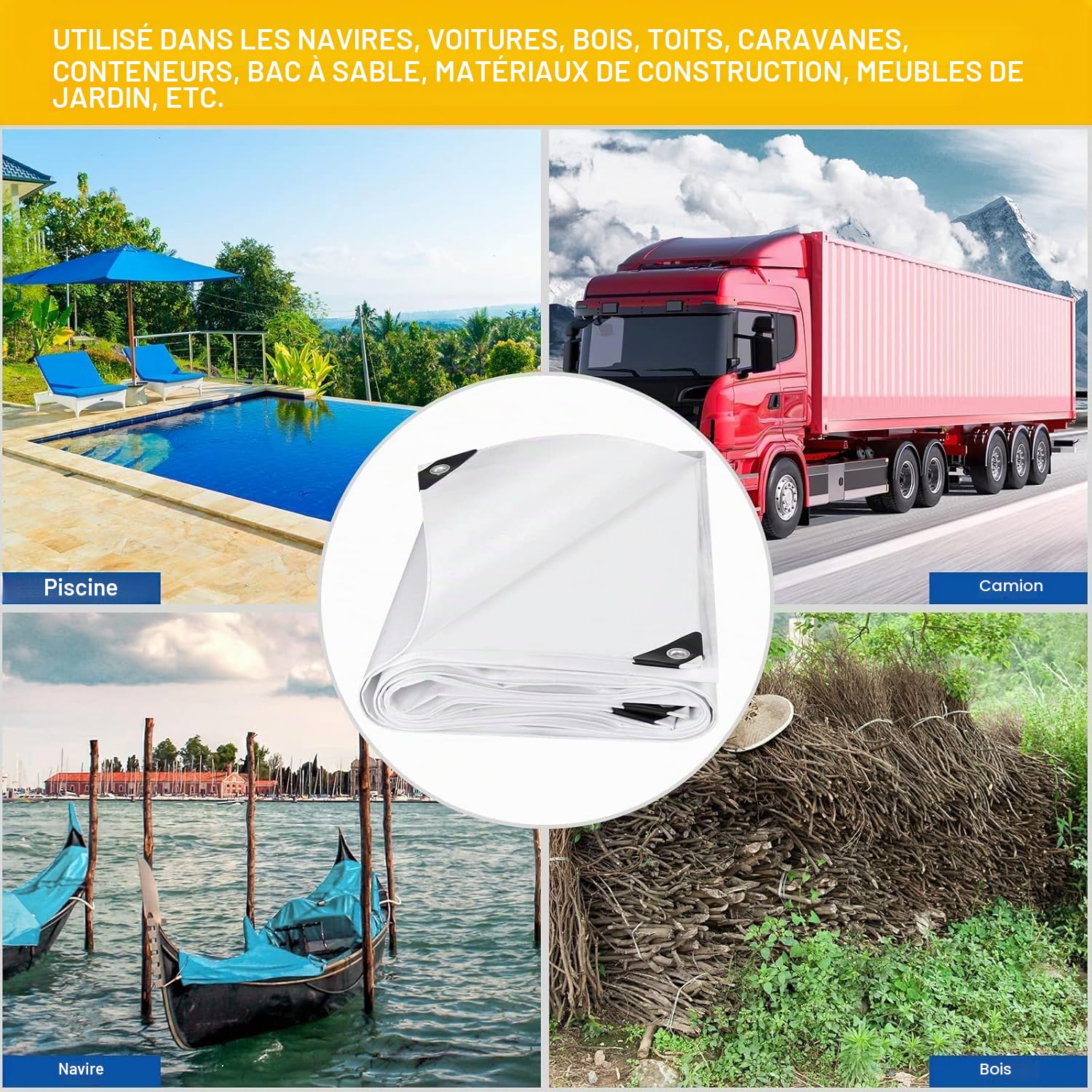 Laneetal Bâche Renforcée Anti-UV 180g/m² 4x5m Blanc