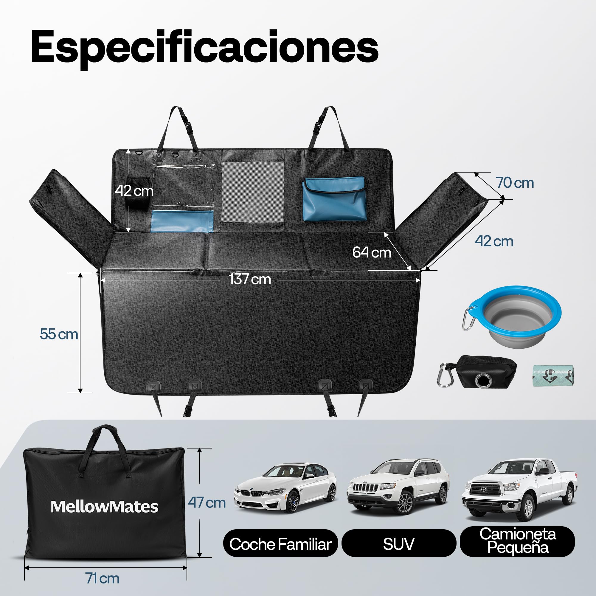 Funda Coche Perro, Impermeable, Antiarañazos del Dura Extensión del Asiento Asiento para Protector Coche Perros Asiento Trasero, Hamaca Viaje Mascotas para la Mayoría de Coches