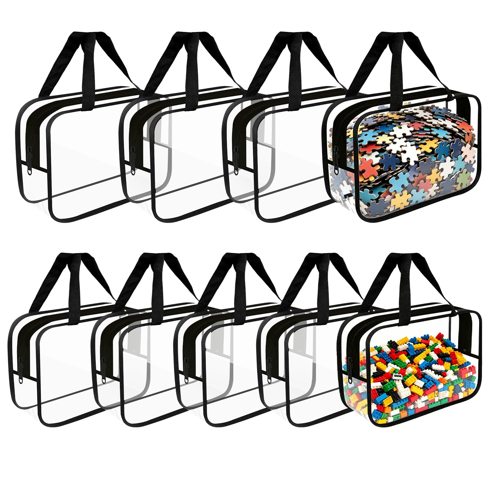 Bolsas de almacenamiento de juguetes grandes negras con etiquetas, almacenamiento de juegos de mesa de PVC transparente reutilizable, bolsas organizadoras impermeables de viaje con cremallera para