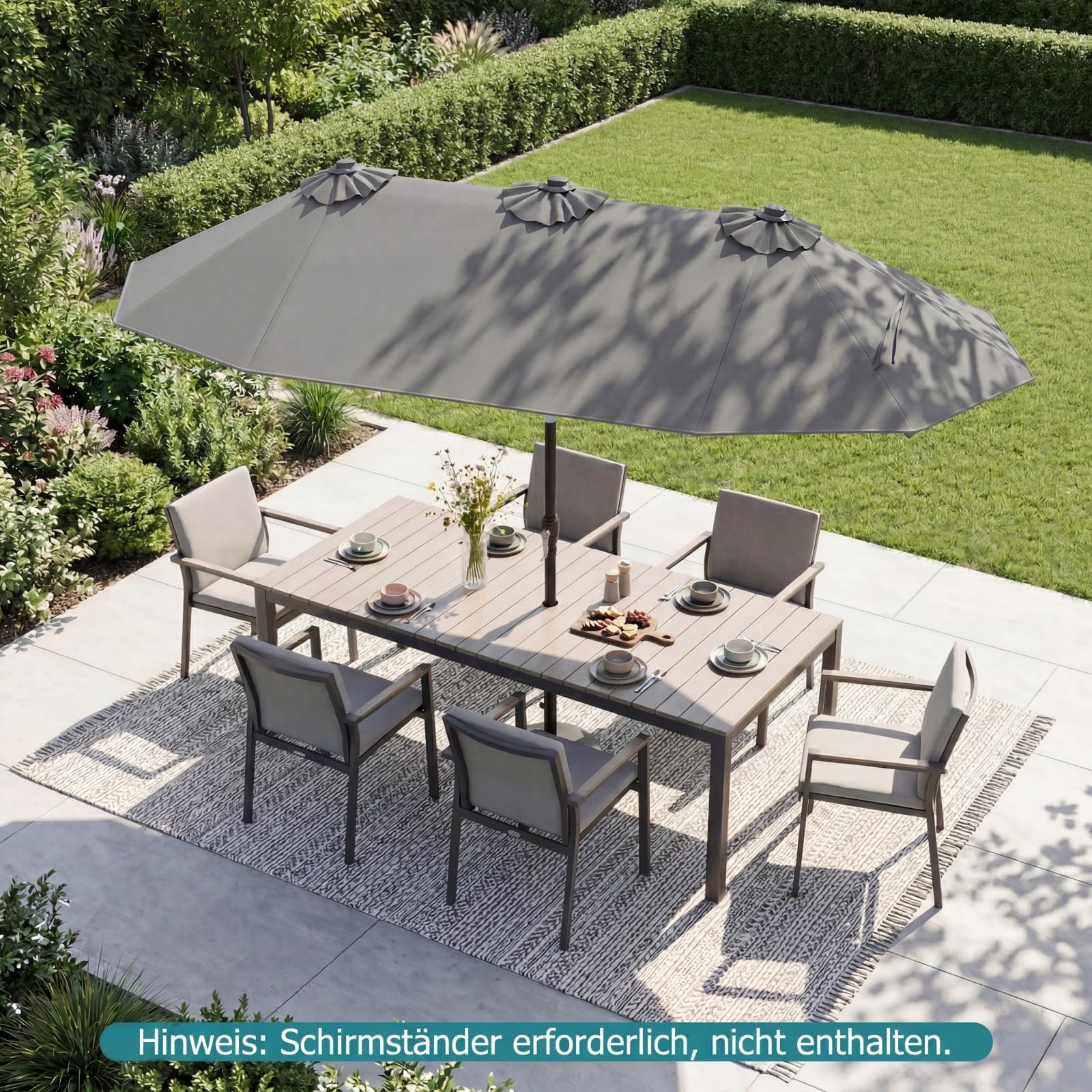COSTWAY Doppelsonnenschirm knickbar 300x150cm, Doppel Sonnenschirm, Gartenschirm mit Kurbel, Terrassenschirm, Marktschirm für Garten, Terrasse, Balkon (Grau)