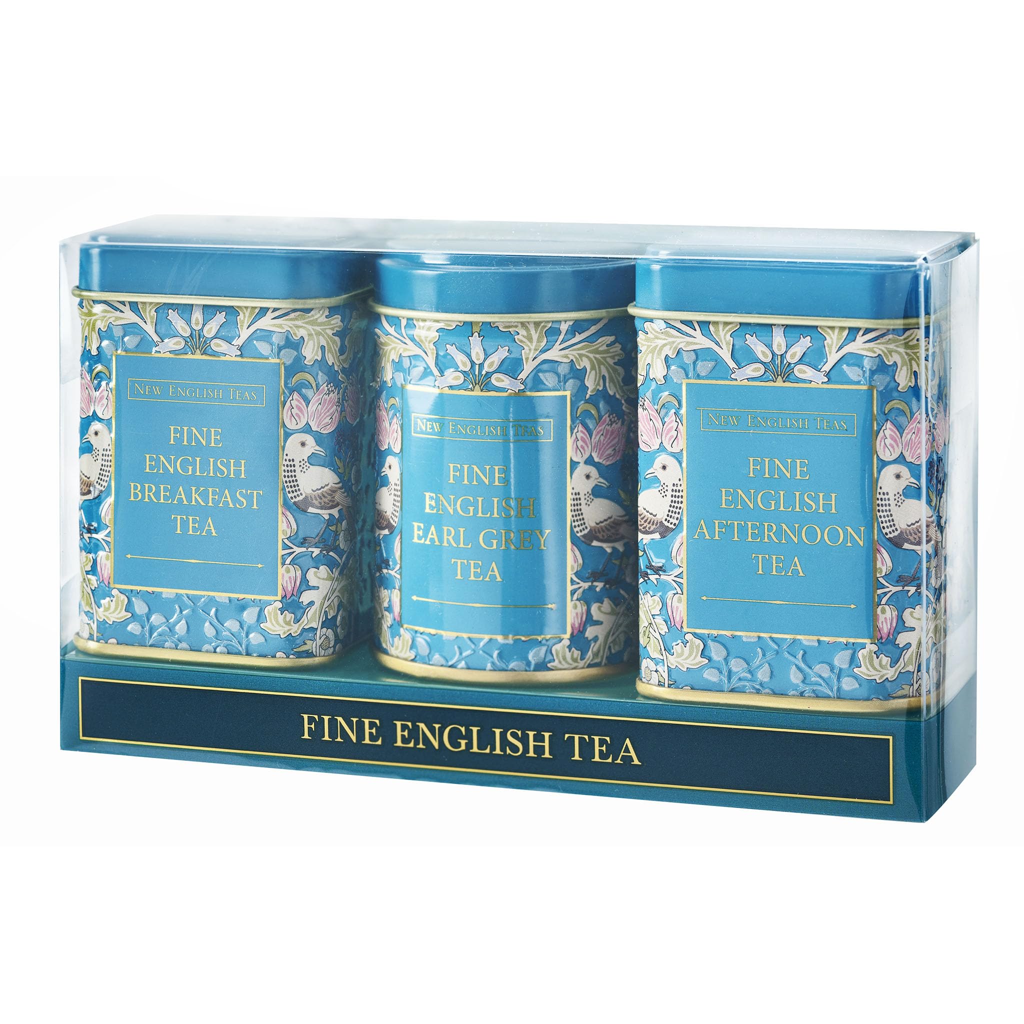 New English Teas 3x Song Thrush and Berries Mini Tea Tins - English Breakfast, Earl Grey and English Afternoon
