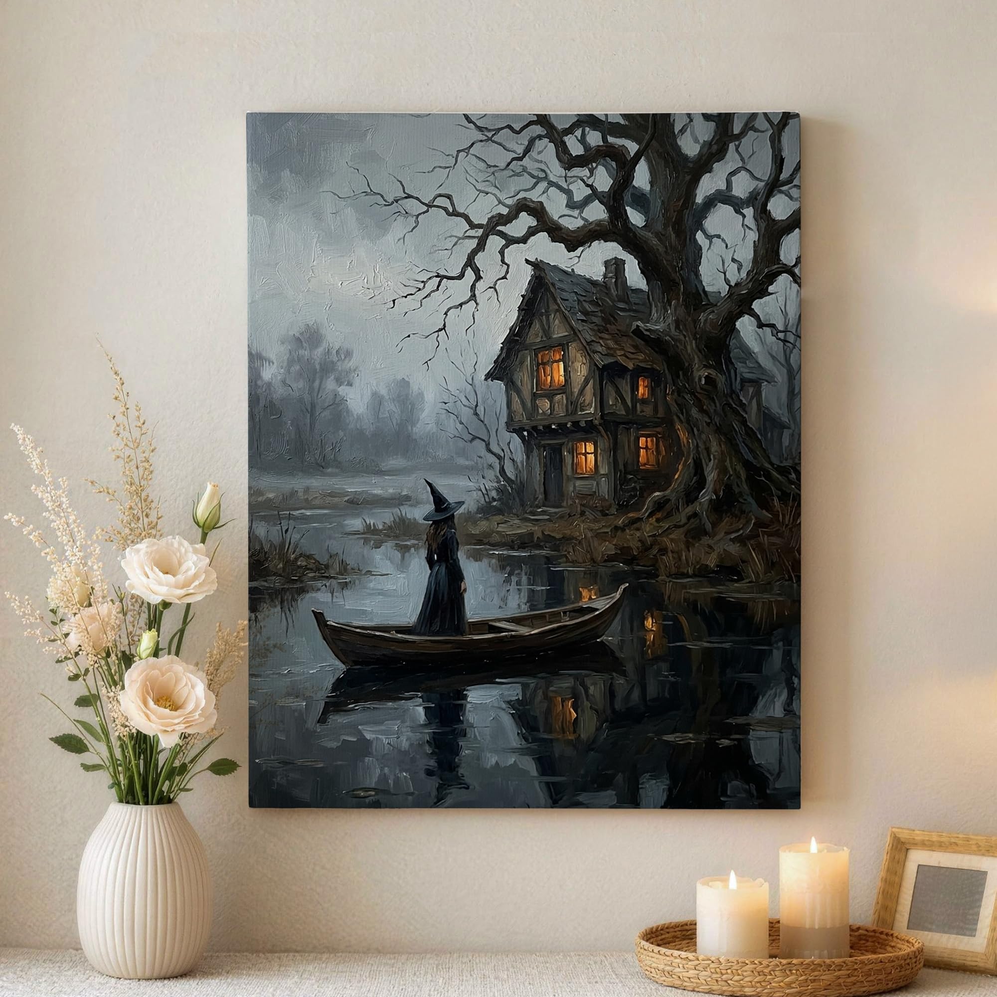 Cuadro de bruja gótica para renovar paredes vacías con arte místico de Halloween 8